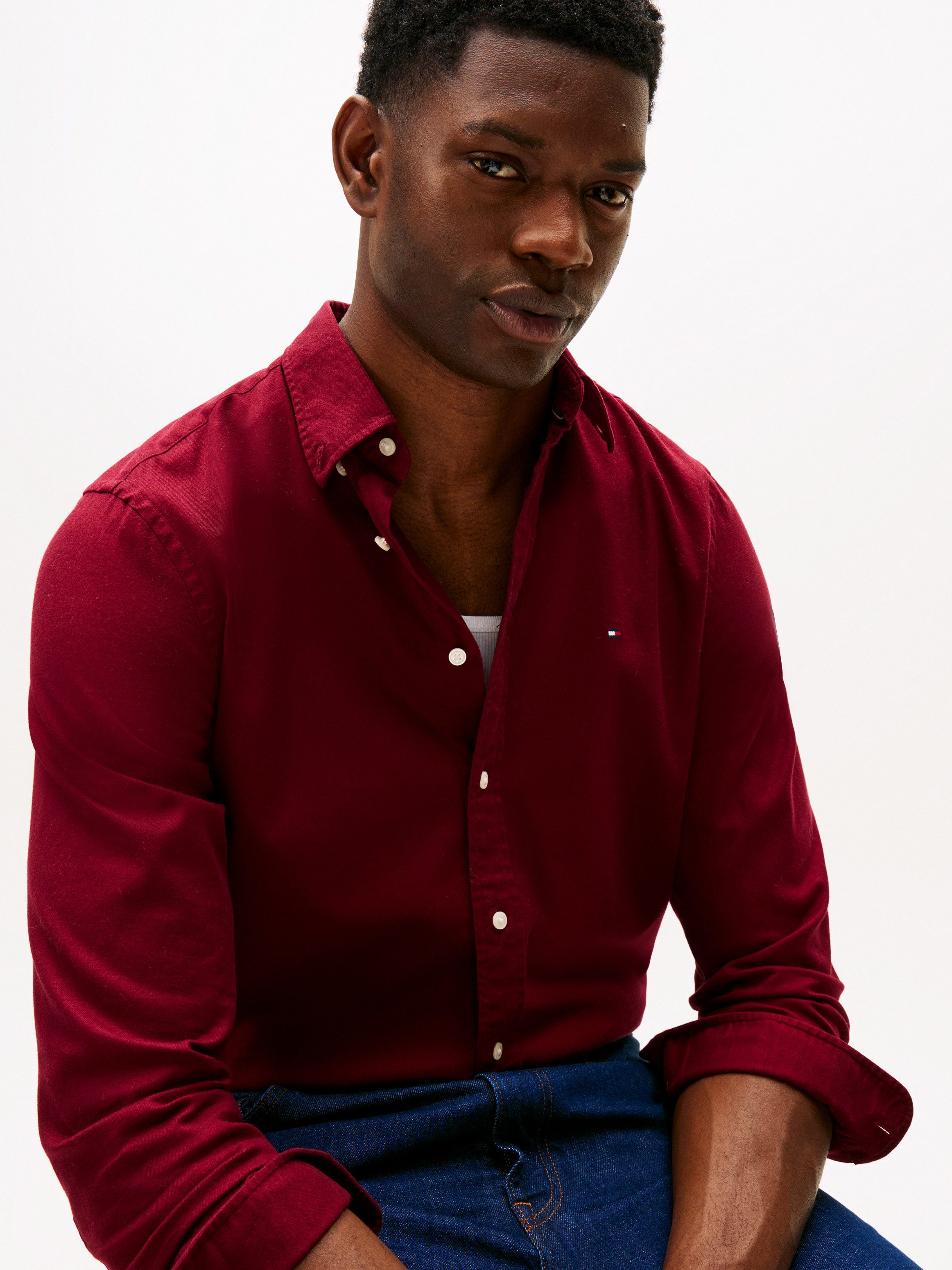 Tommy Hilfiger Overhemd met lange mouwen FLEX FLANNEL SOLID SHIRT