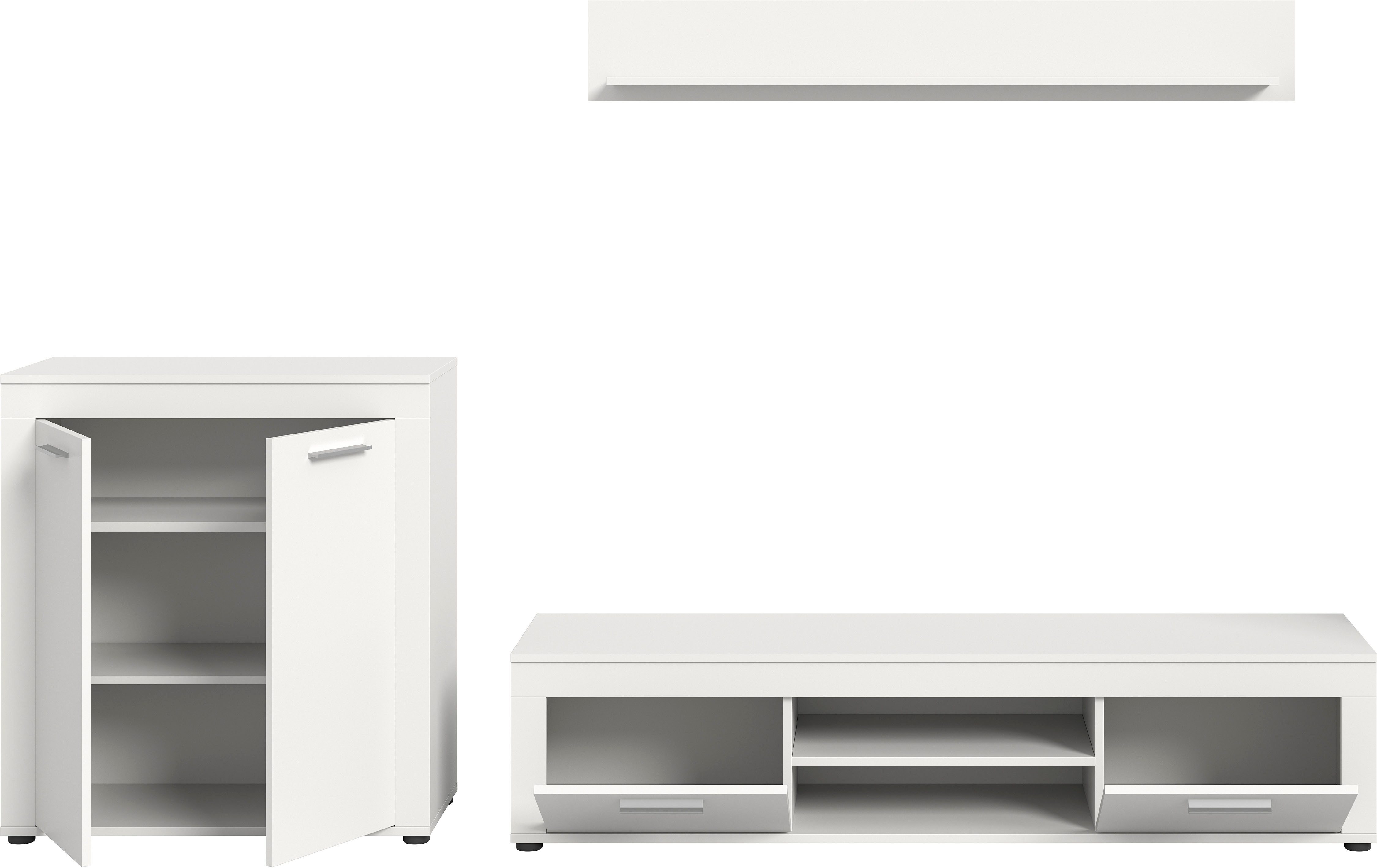 INOSIGN Wandmeubel Aosta, Breedte 255cm, bestaand uit Highboard, Lowboard, Wandplank Woonwand, combinatie, opbouwwand, meubelset, kastwand, meubelcombi (3-delig)