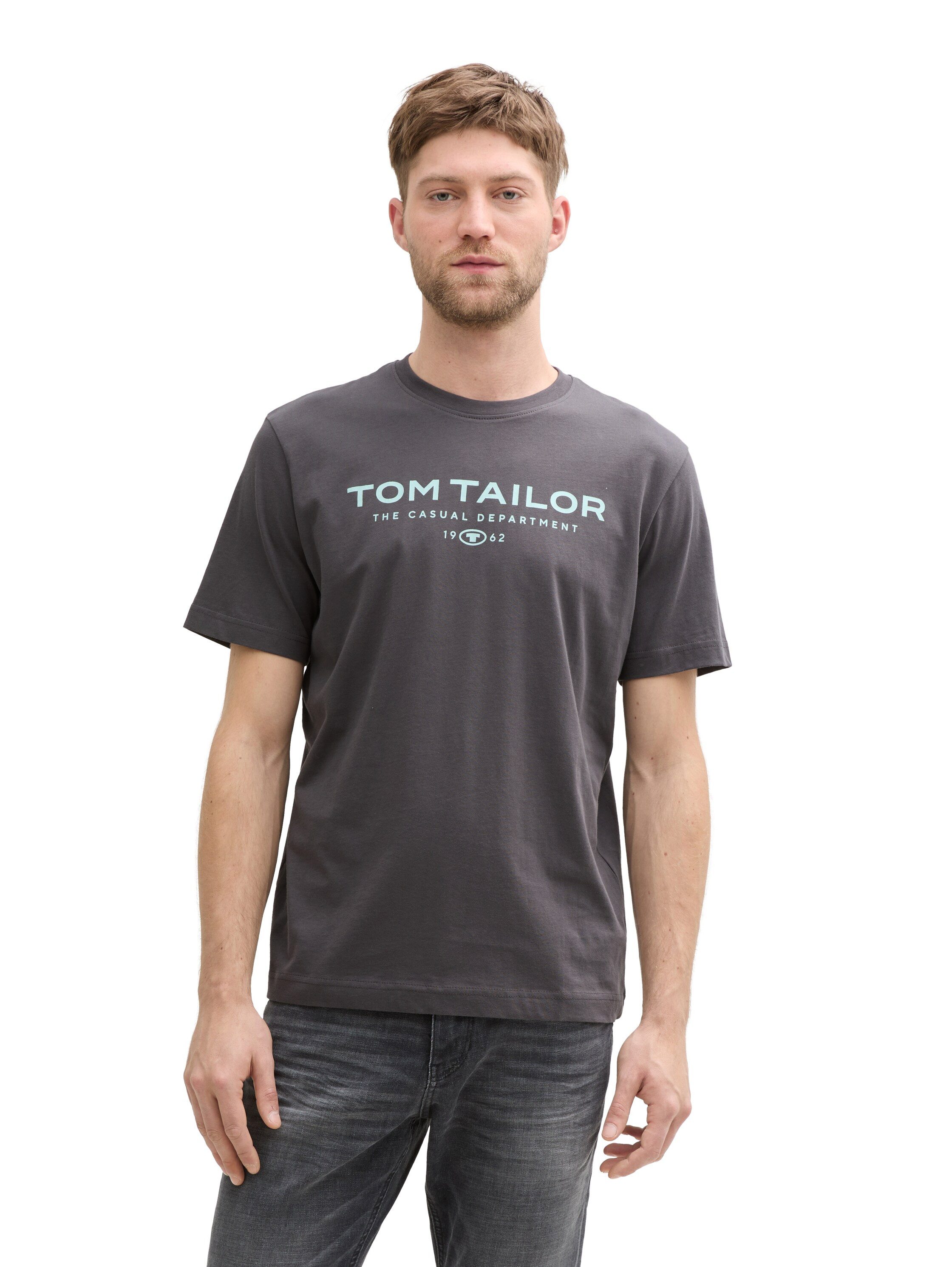 Tom Tailor T-shirt met frontprint heren t-shirts maat L grijs
