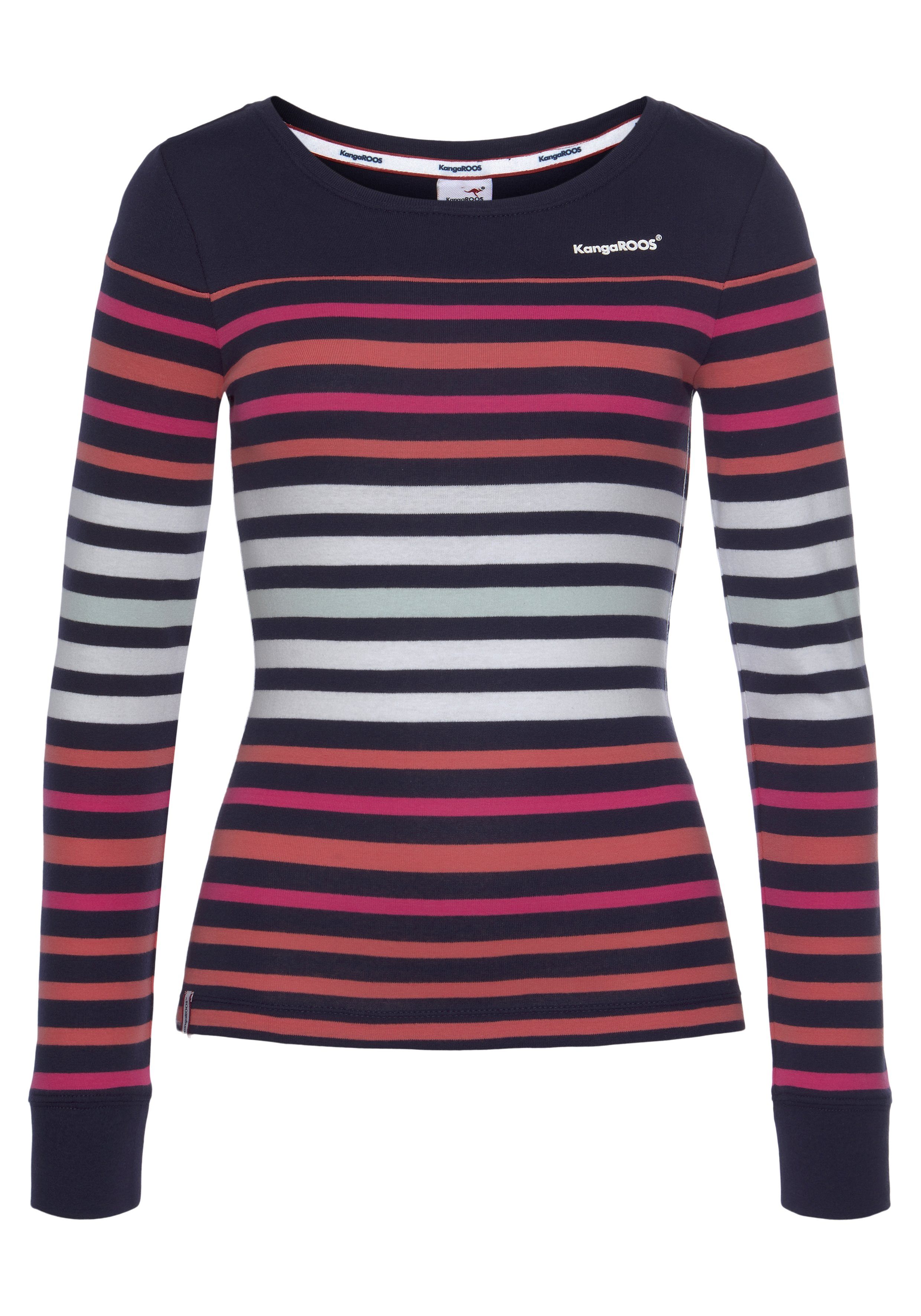 KangaROOS Shirt met lange mouwen lichaamsnauwkeurige pasvorm, effen, sportieve look, van katoen