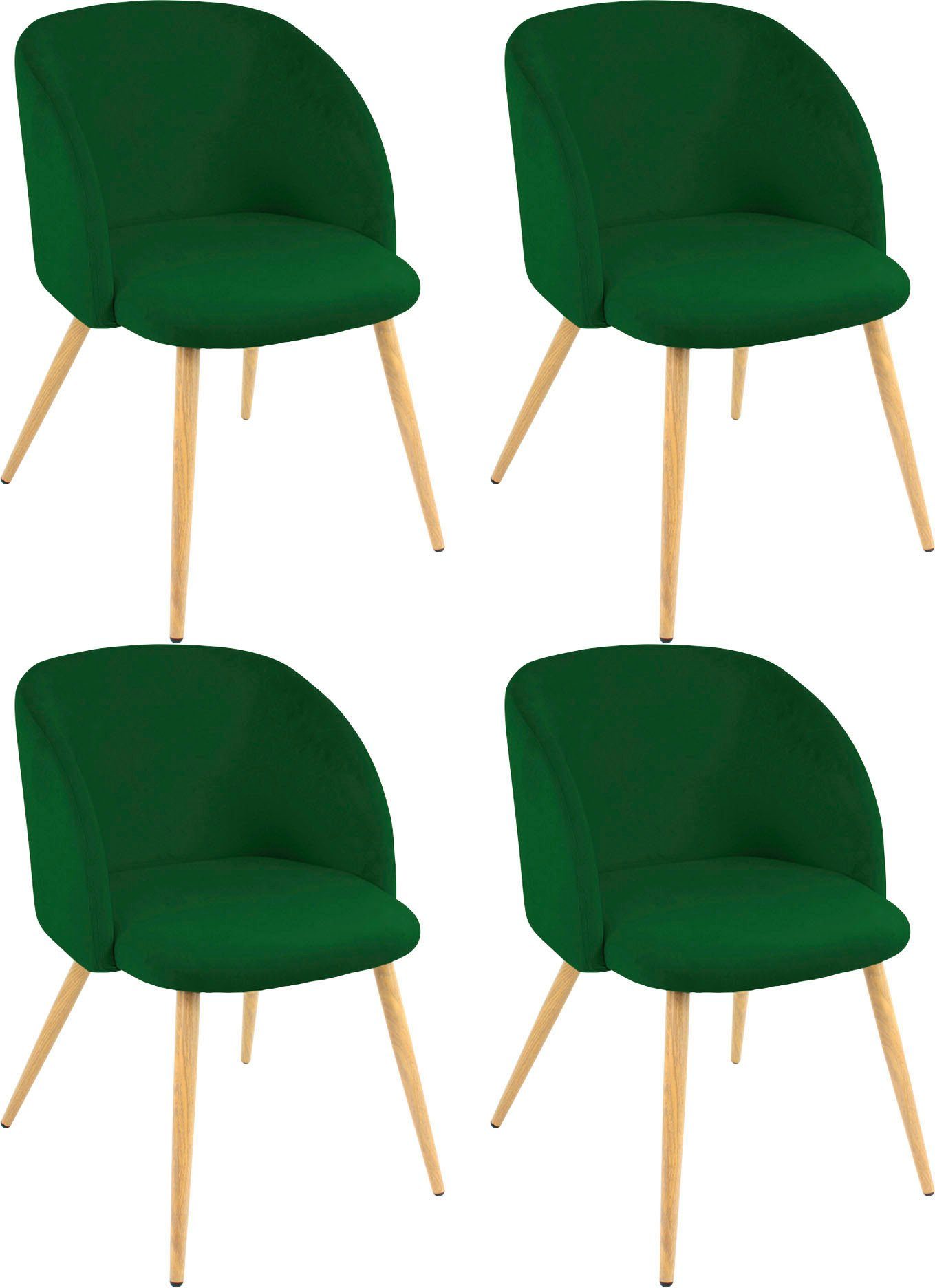 Paroli Stoel met armleuningen Dali (set van 2 of 4), met velours-overtrek en in 2 framekleuren (set) 4 poot stoelen groen