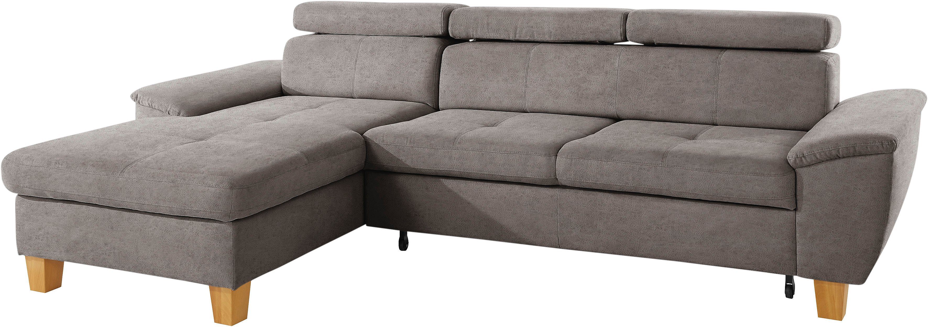 exxpo - sofa fashion Hoekbank Enya, uitgebreide afwerking, hoog zitcomfort, comfortabel, L-vorm inclusief verstelbare hoofdsteun, naar keuze met slaapfunctie en bedkist
