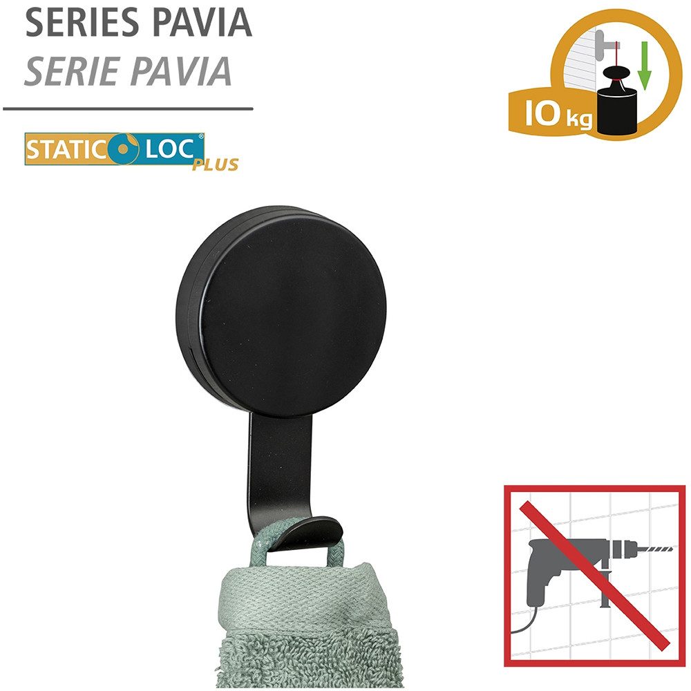 WENKO Wandhaak Static-Loc® Plus Modell Pavia voor badkamer, keuken en huishouden, bevestigen zonder boren (set, 4 stuks)