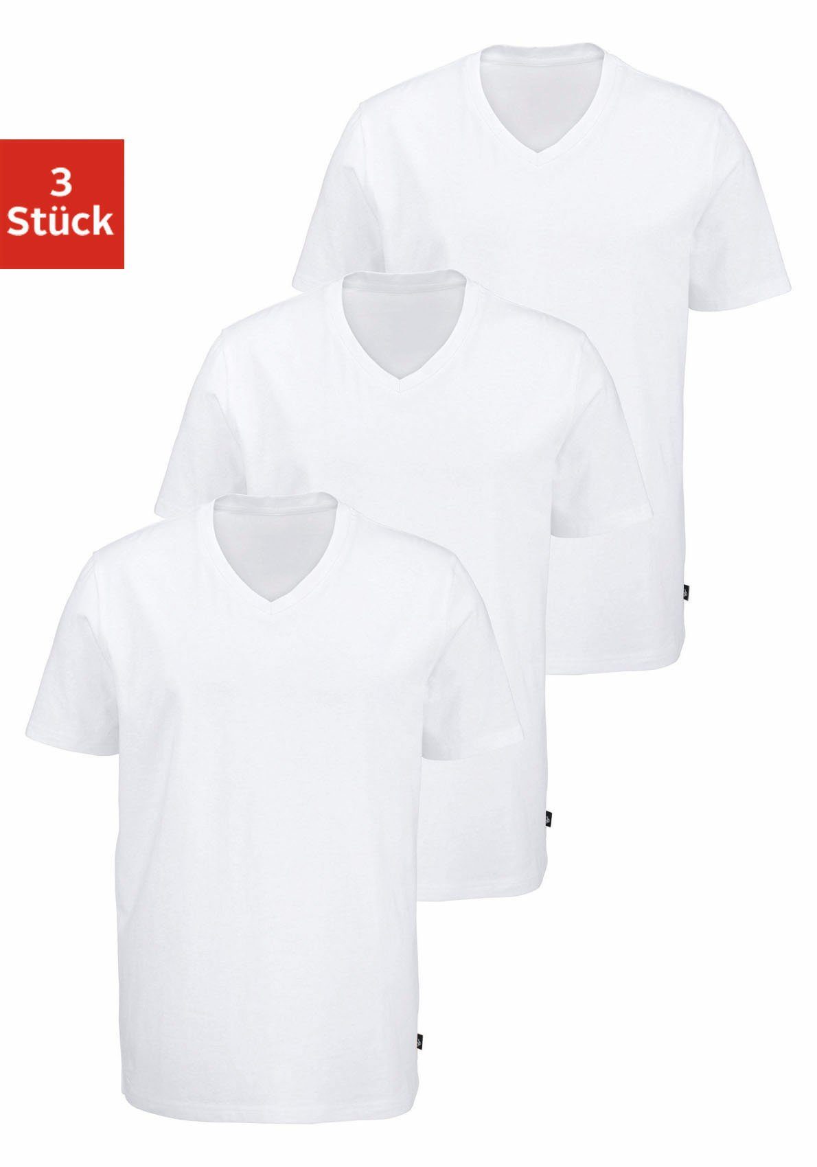 Bruno Banani T-shirt met v-hals, perfecte pasvorm, van elastisch katoen (3-delig, Set van 3)