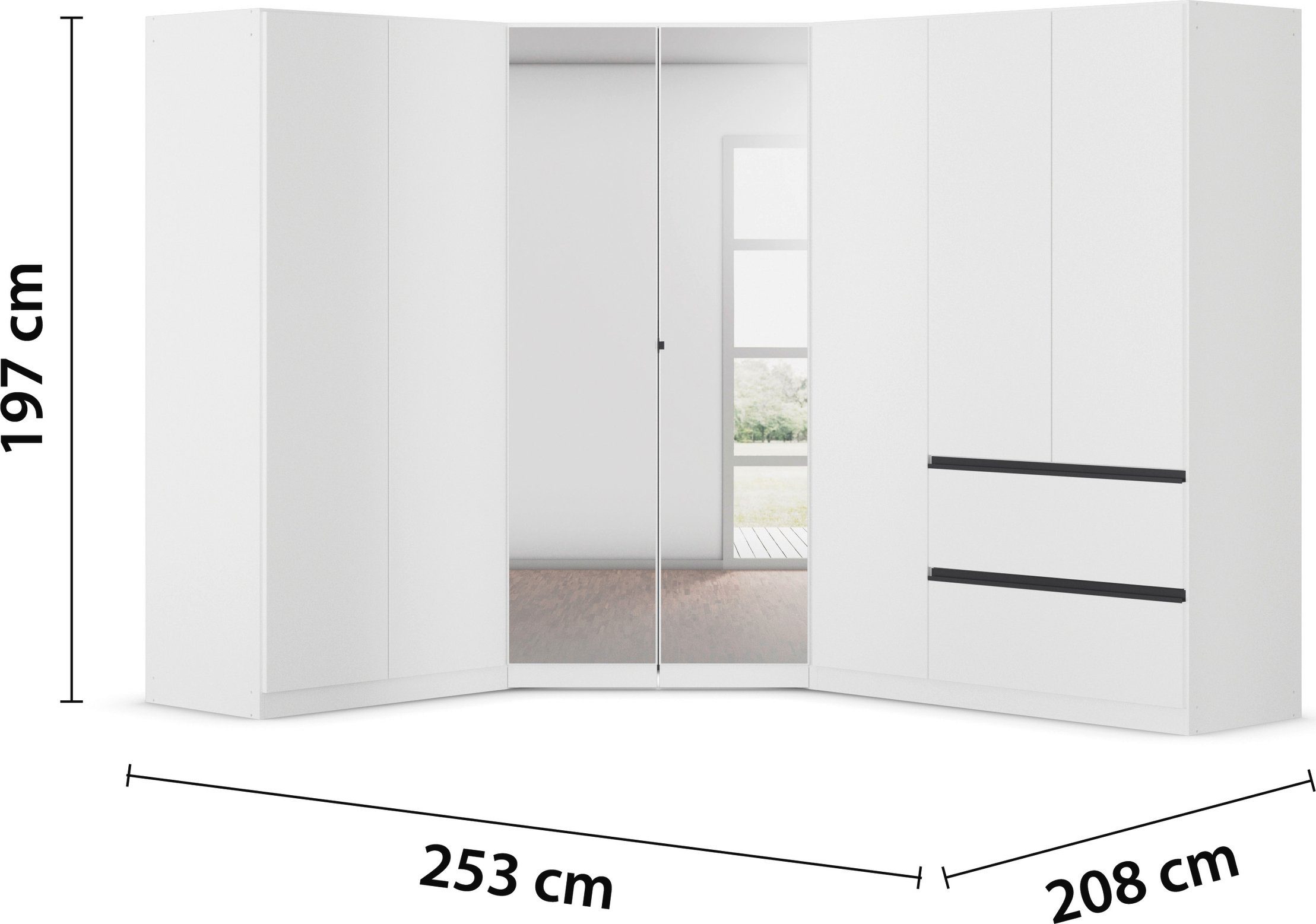 rauch Kastenset Kledingkast kast garderobe waskast COSTA met spiegel veel ruimte, greeploze front en push-to-open functie made in germany