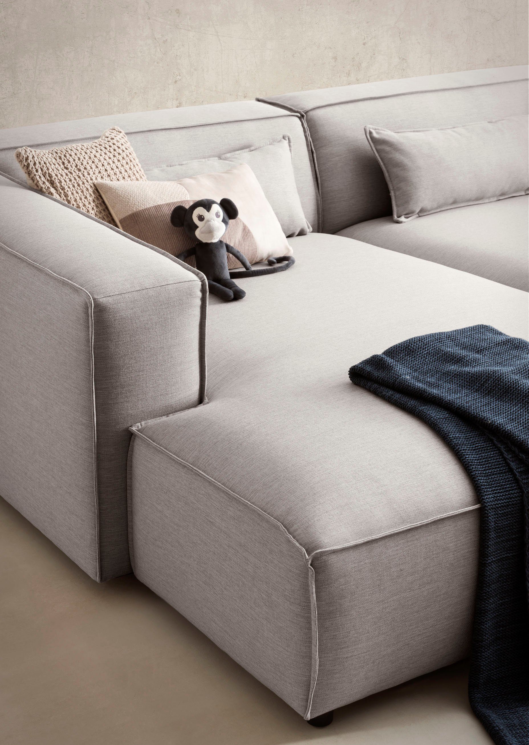 LeGer Home by Lena Gercke Hoekbank PIARA XXL, L-vorm met slaapfunctie, Big-sofa in cord of linnenlook Hocker verstelbaar tot slaapbank (krokodillenverbinder), diepe zitting