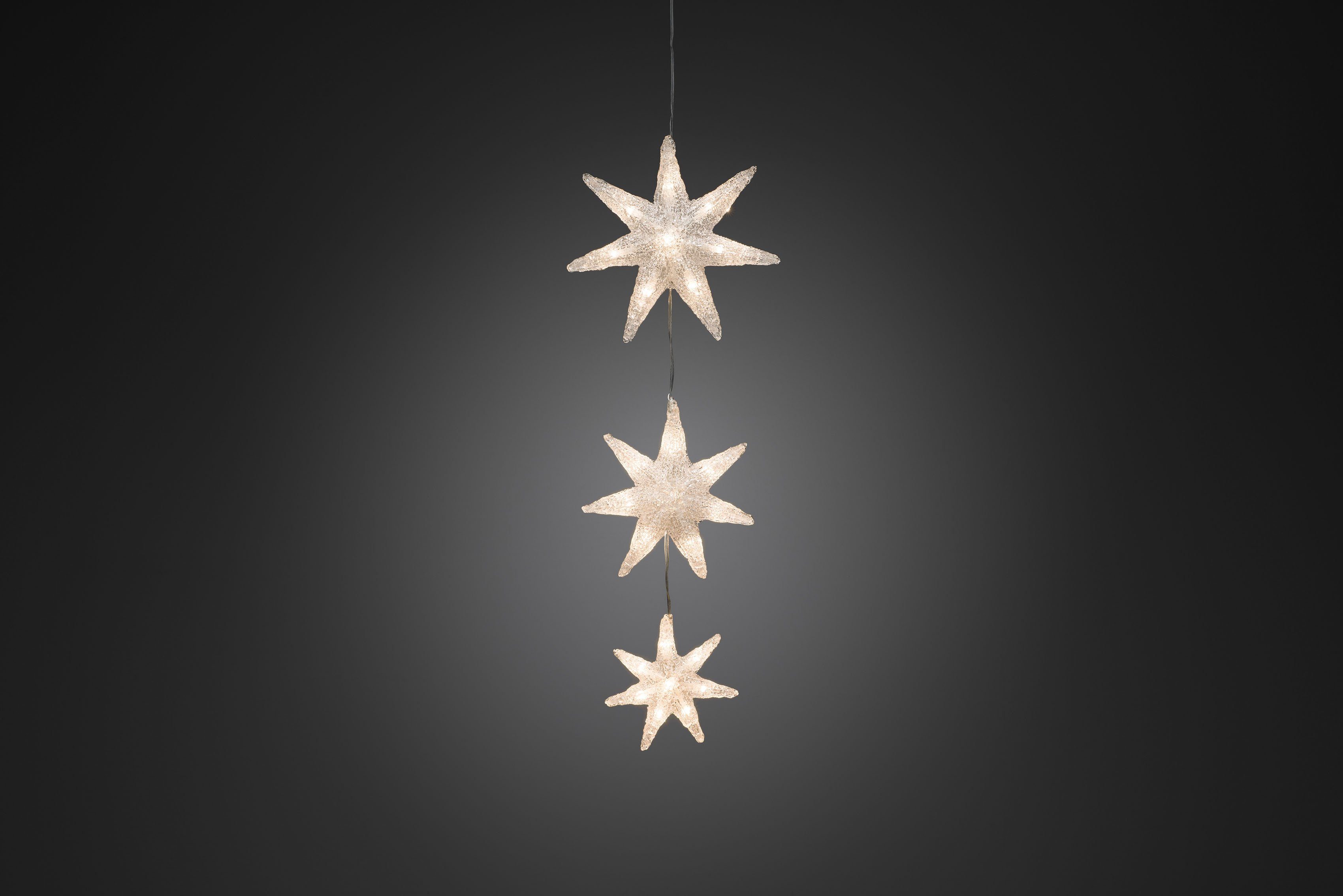 KONSTSMIDE Led-lichtgordijn Kerstversiering buiten Led lichtgordijn, 3 acryl sterren, 24 warmwitte dioden (1 stuk)
