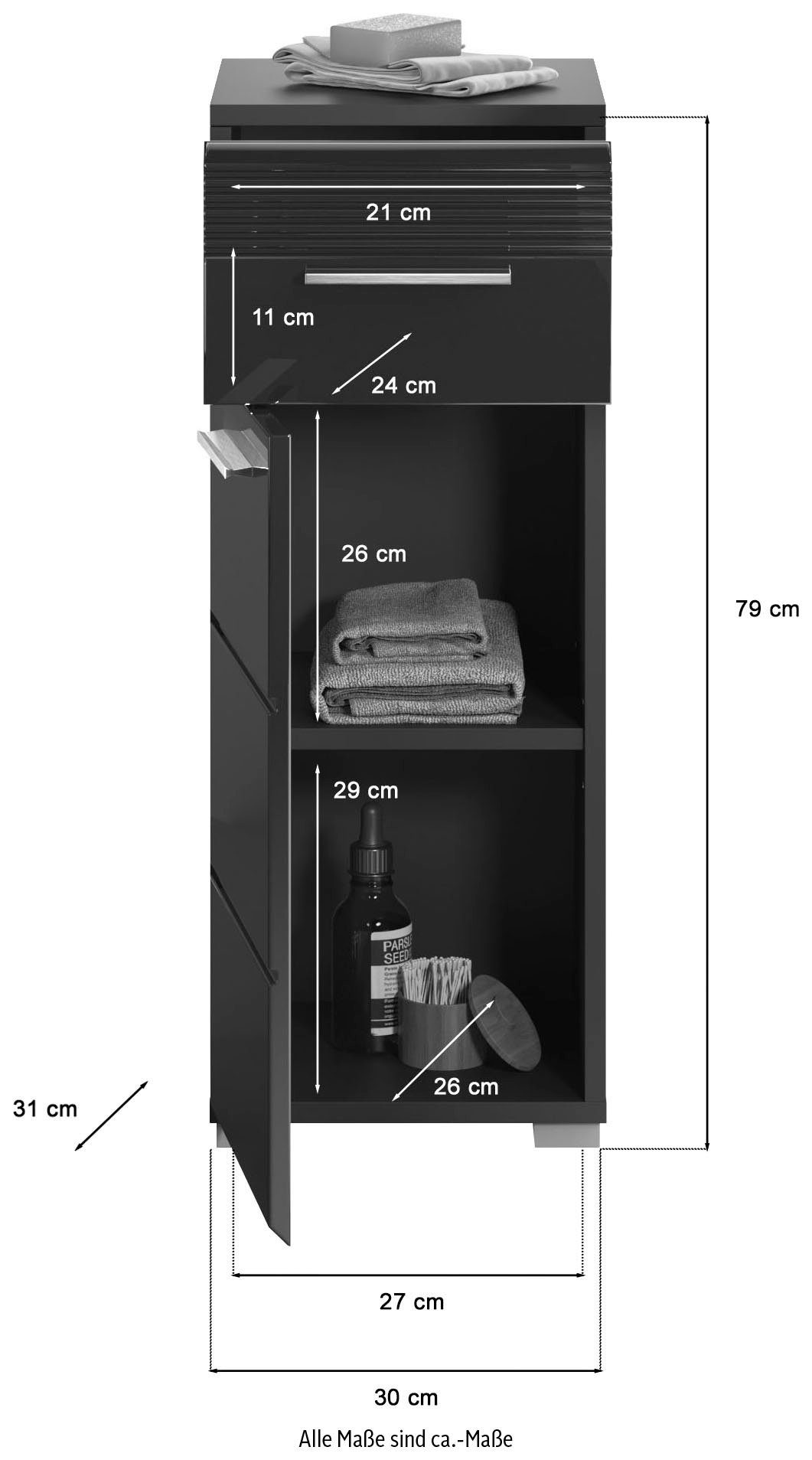 INOSIGN Onderkast Malmö, breedte 30 cm, 1 deur (deurhengsel verwisselbaar), 1 lade in verschillende kleuren verkrijgbaar, badkamermeubels, badkamerkast, commode, badkamer