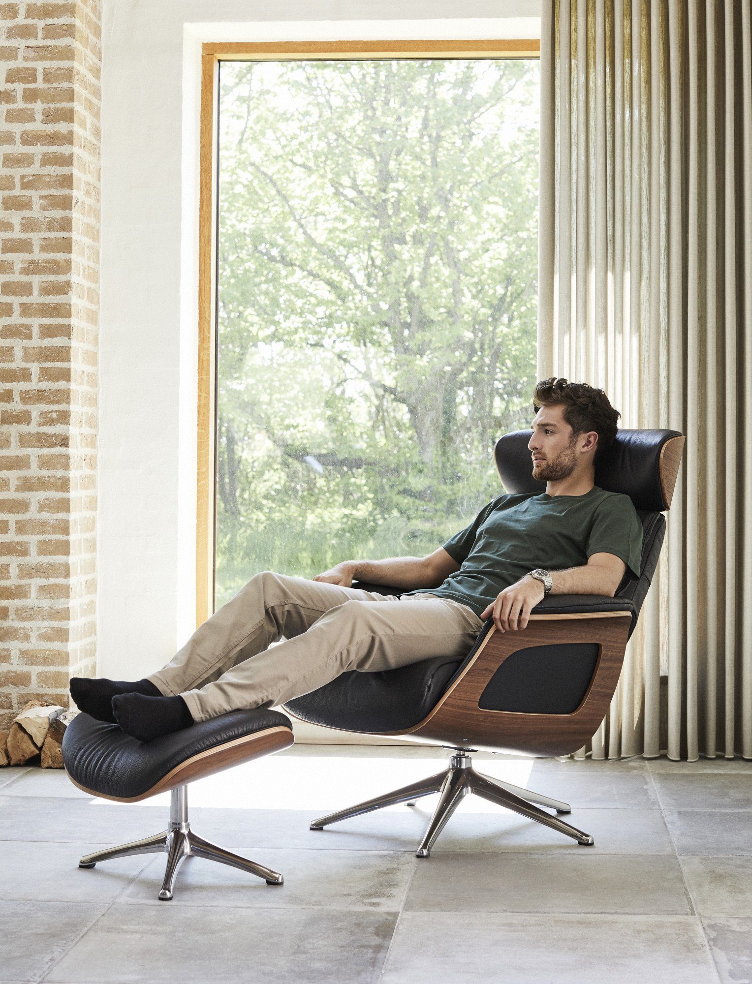 FLEXLUX Voetenbankje Clement voor beensteun voor een betere ontspanning, eiken, aluminium voet