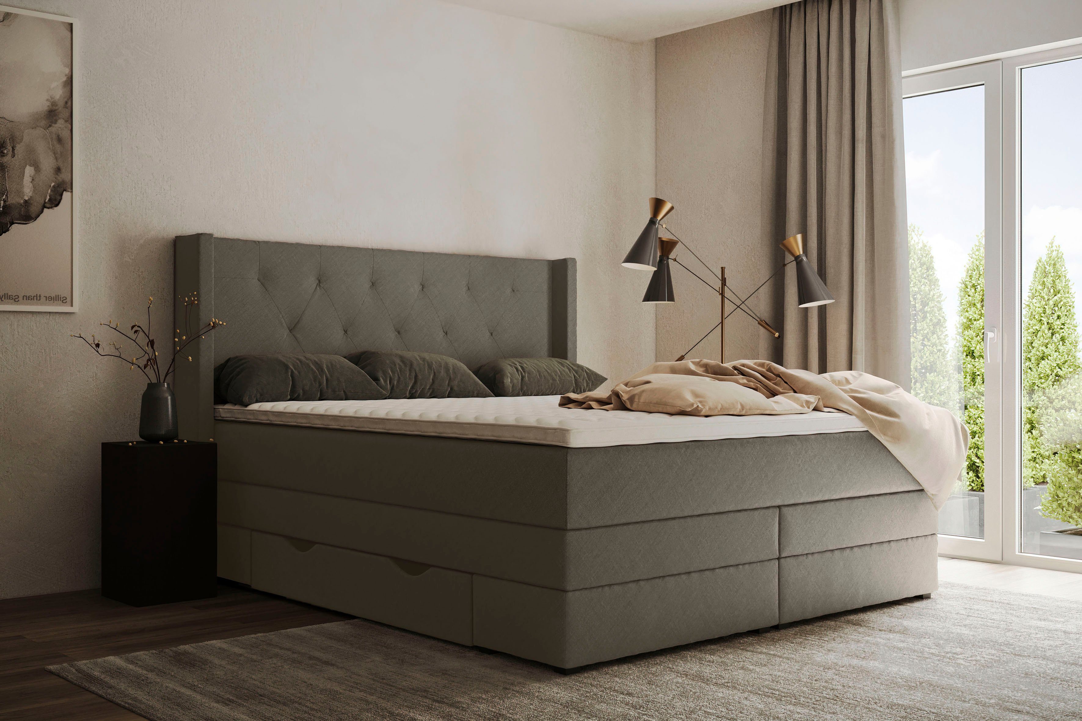 Places of Style Boxspring Elegance met mooie capitonnage, in de hardheden h2 & h3, inclusief laden