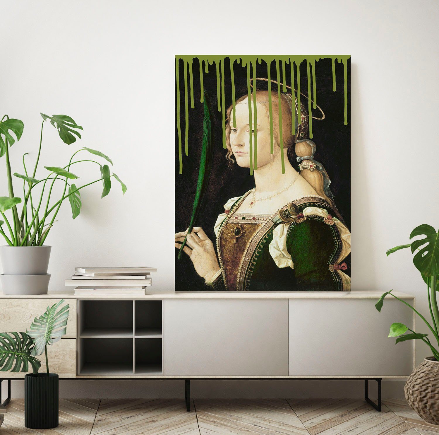 queence Artprint op acrylglas Vrouw met kleurvlek Fine Art-print in galeriekwaliteit