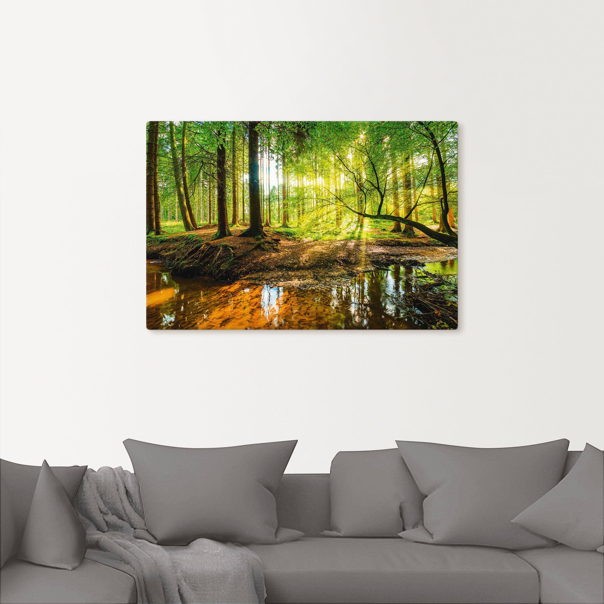 Artland Artprint Bos met beek als artprint van aluminium, artprint voor buiten, artprint op linnen, poster, muursticker