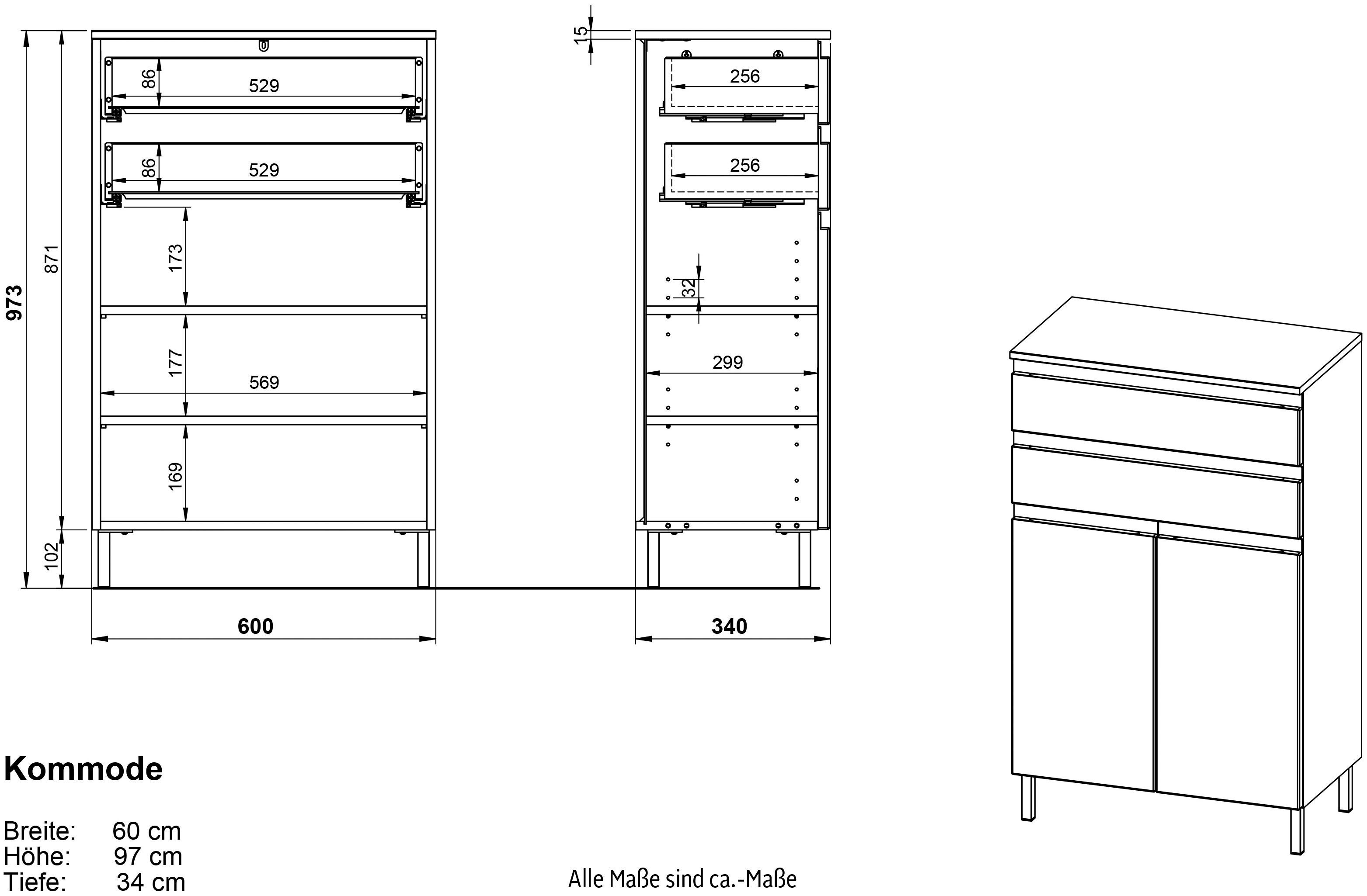 GERMANIA Halfhoge kast Torrance met verstelbare planken en poten van metaal, greeploos design