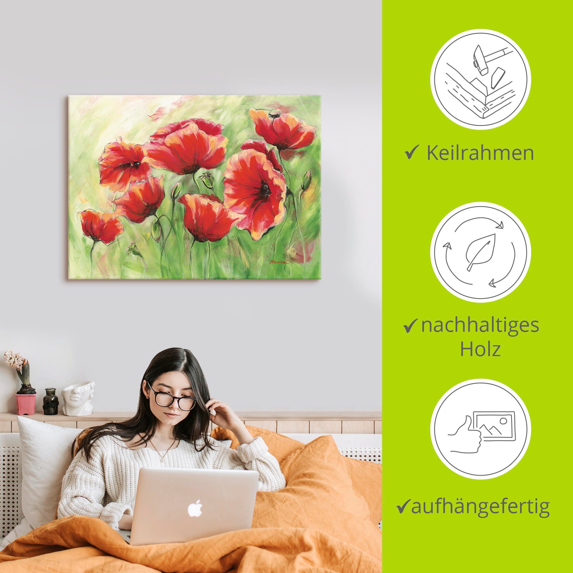 Artland Artprint Rode klaprozen II als artprint op linnen, poster in verschillende formaten maten
