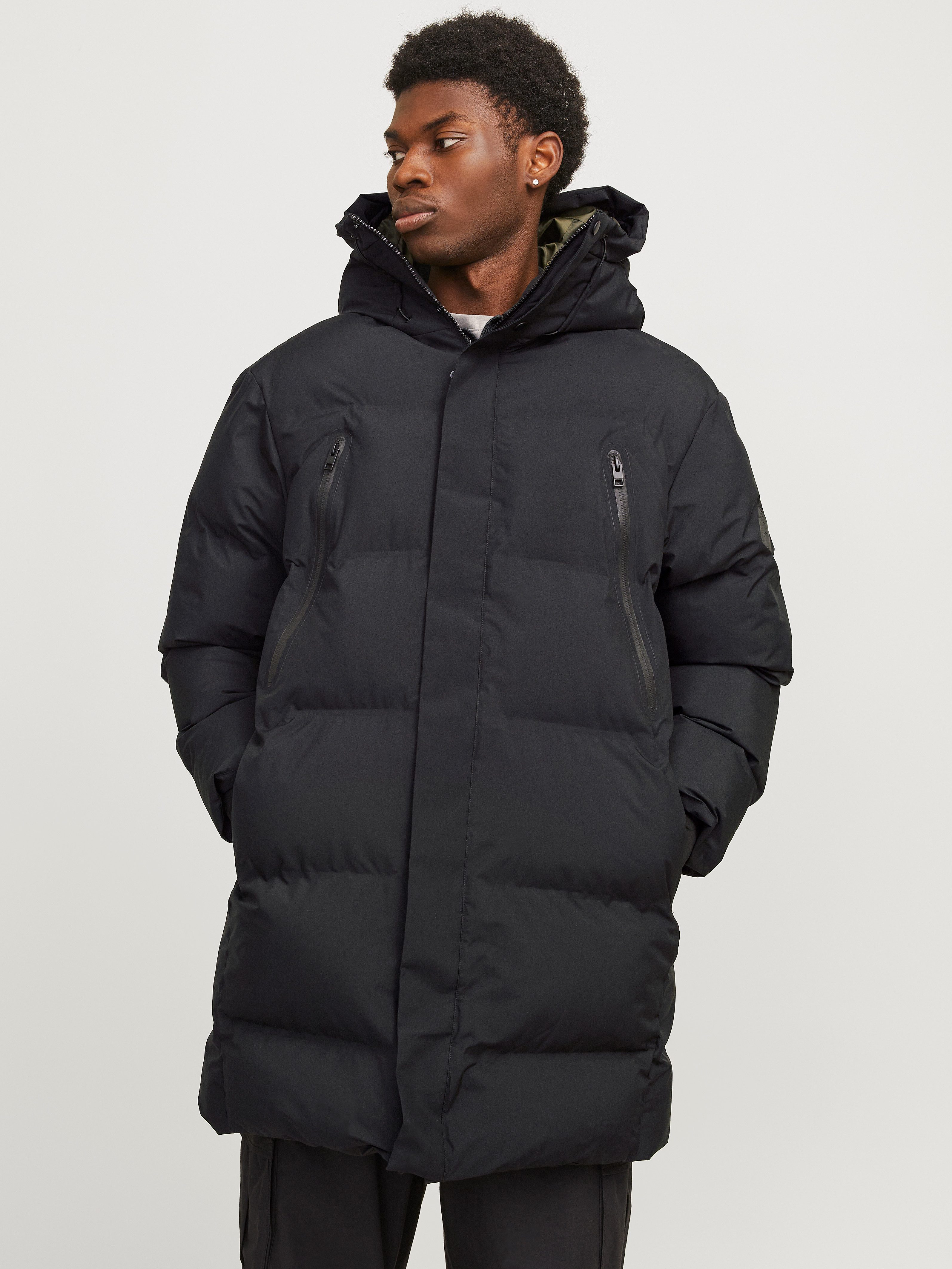 Jack & jones Gewatteerde lange jas met capuchon model 'ALPHA'