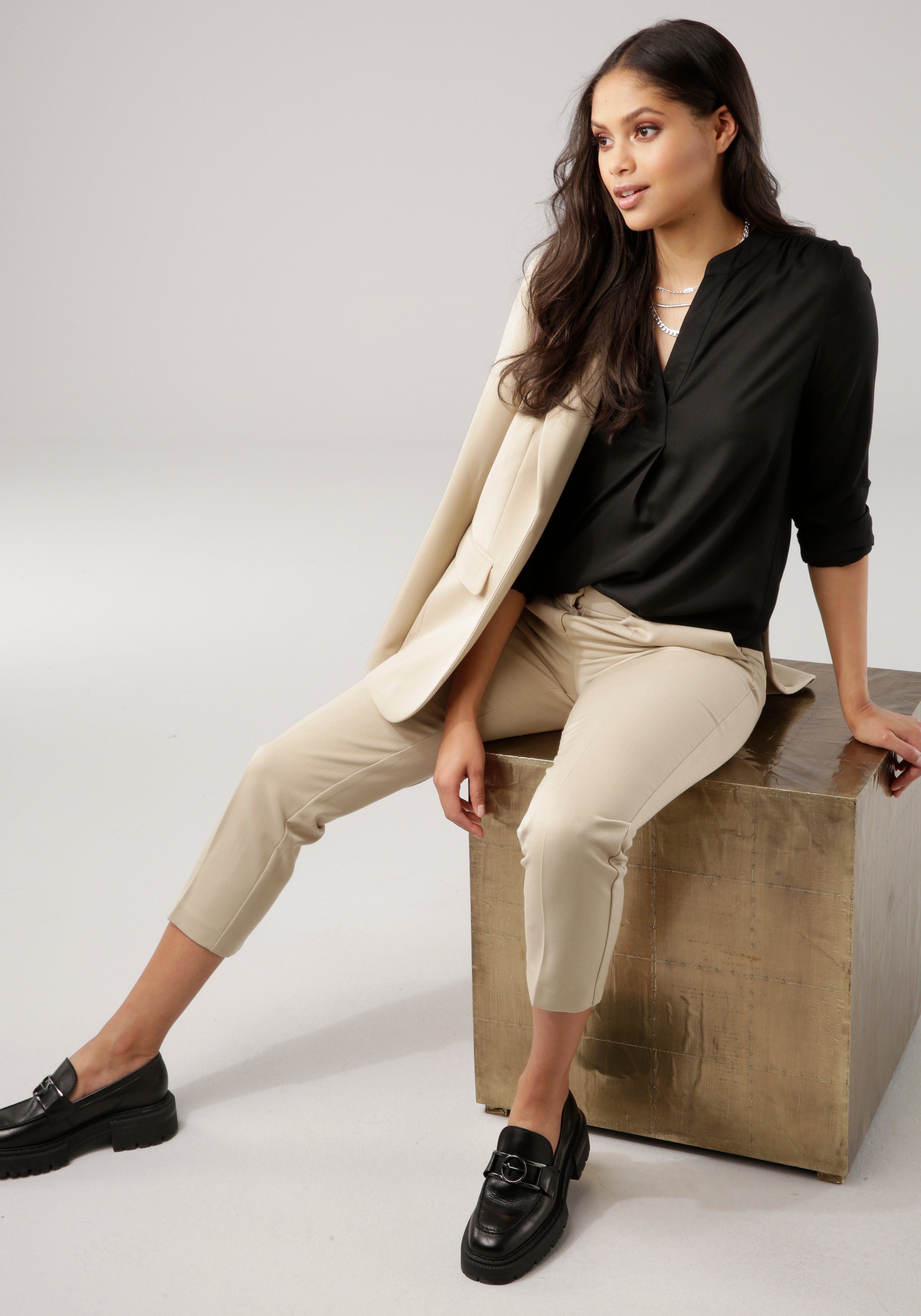 Tamaris Blouse zonder sluiting met opgerolde mouwen