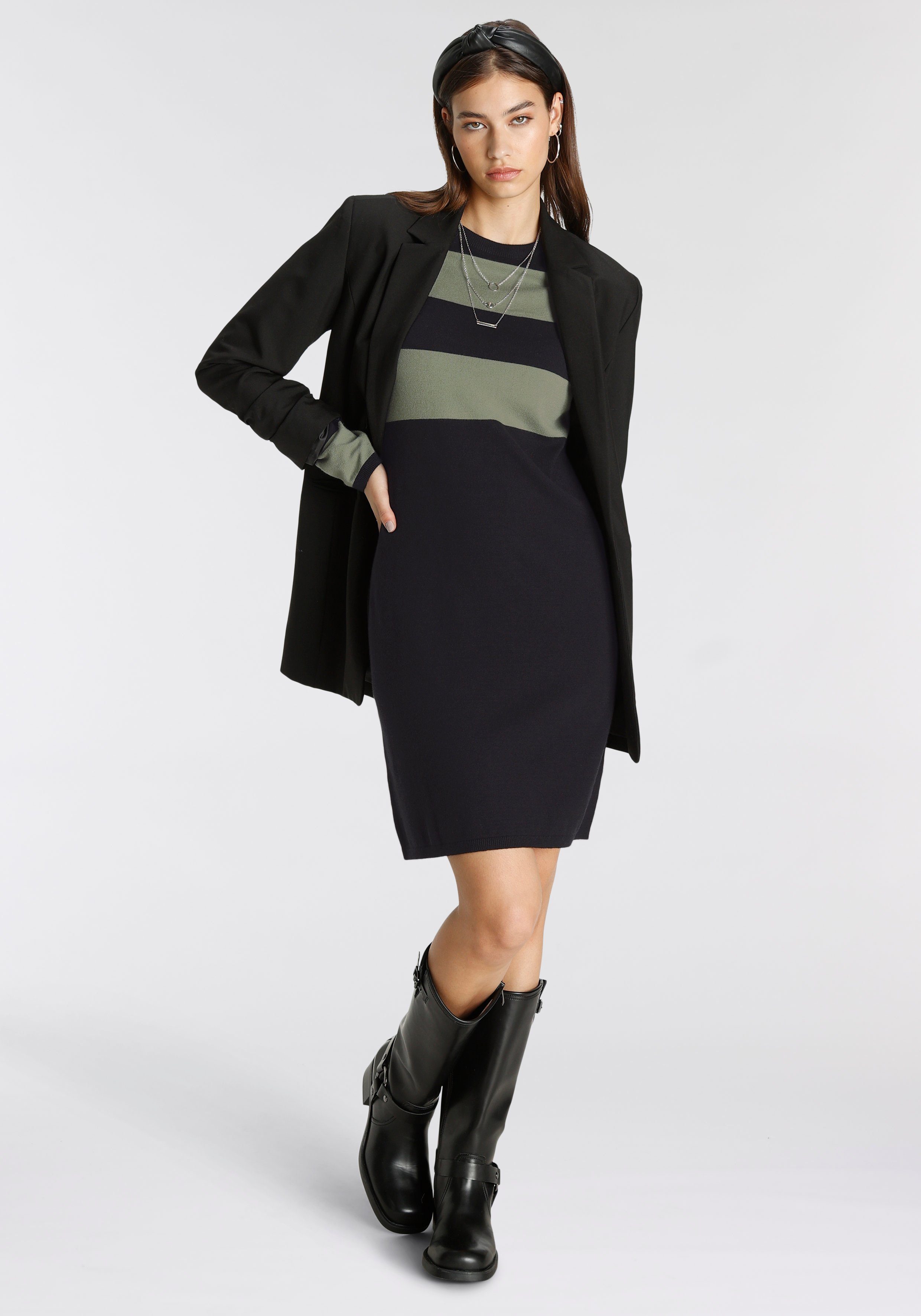 Tamaris Gebreide jurk casual look, van katoenmix, lange mouwen
