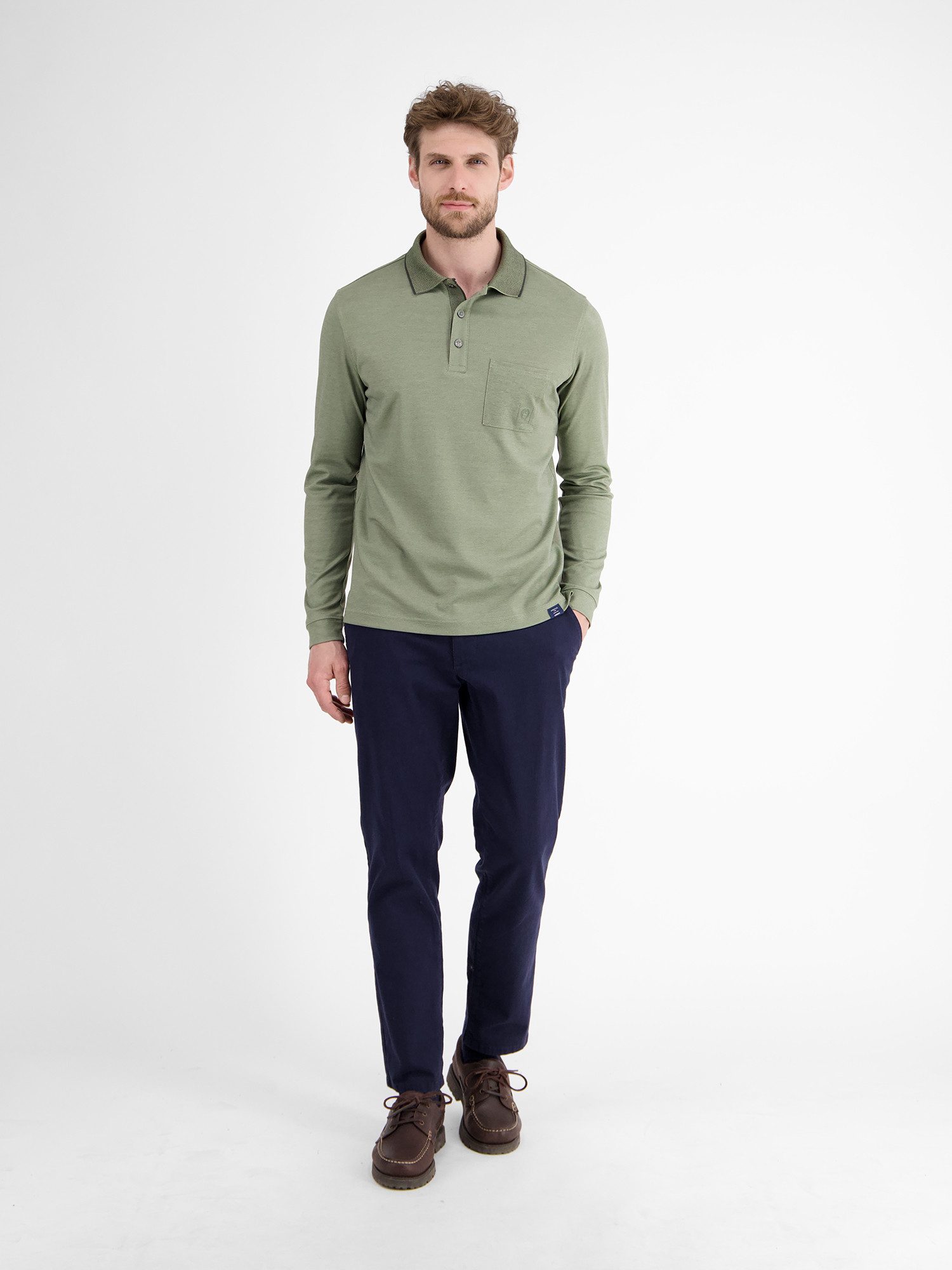 Lerros Poloshirt met lange mouwen LERROS Lange mouwen polo voor heren in structuuroptiek