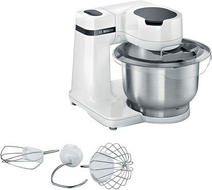 BOSCH Keukenmachine Serie 2 MUMS2EW00, edelstalen kom, wit Planetenmixers, kneedhaken/schaar-/klop-/mixbesen van roestvrij staal, 4 standen