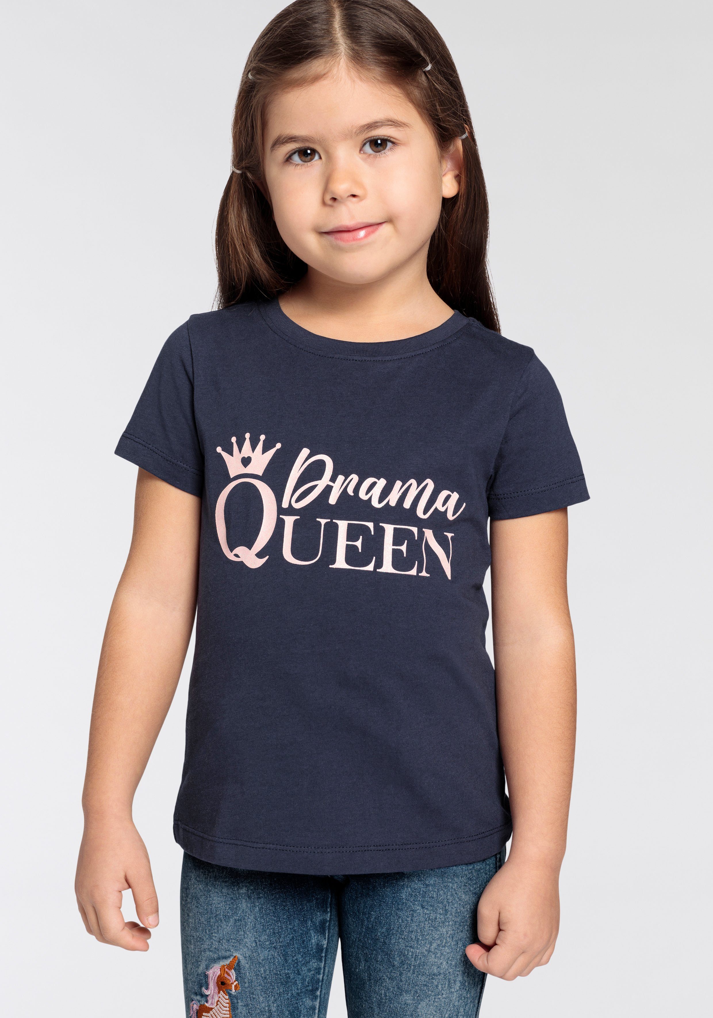 KIDSWORLD T-shirt Spreukshirt voor kleine meisjes Korte mouwen basic gesneden met glinsterende print ronde hals