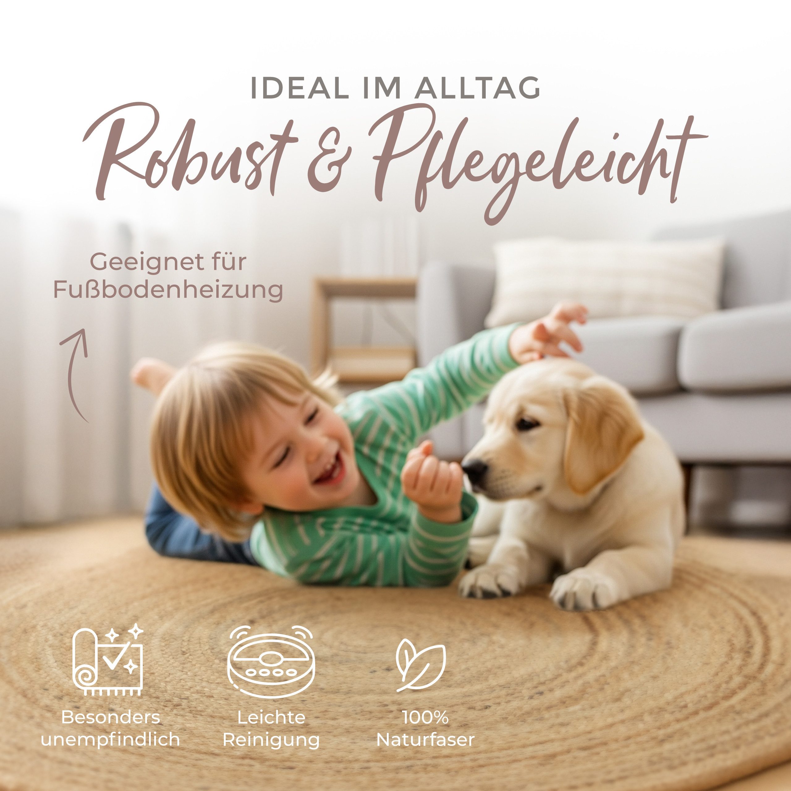 carpetfine Vloerkleed Nele jute-vloerkleed natuurmateriaal gevlochten tweezijdig te gebruiken kleed van 100% jute, in rond en ovaal, vele maten