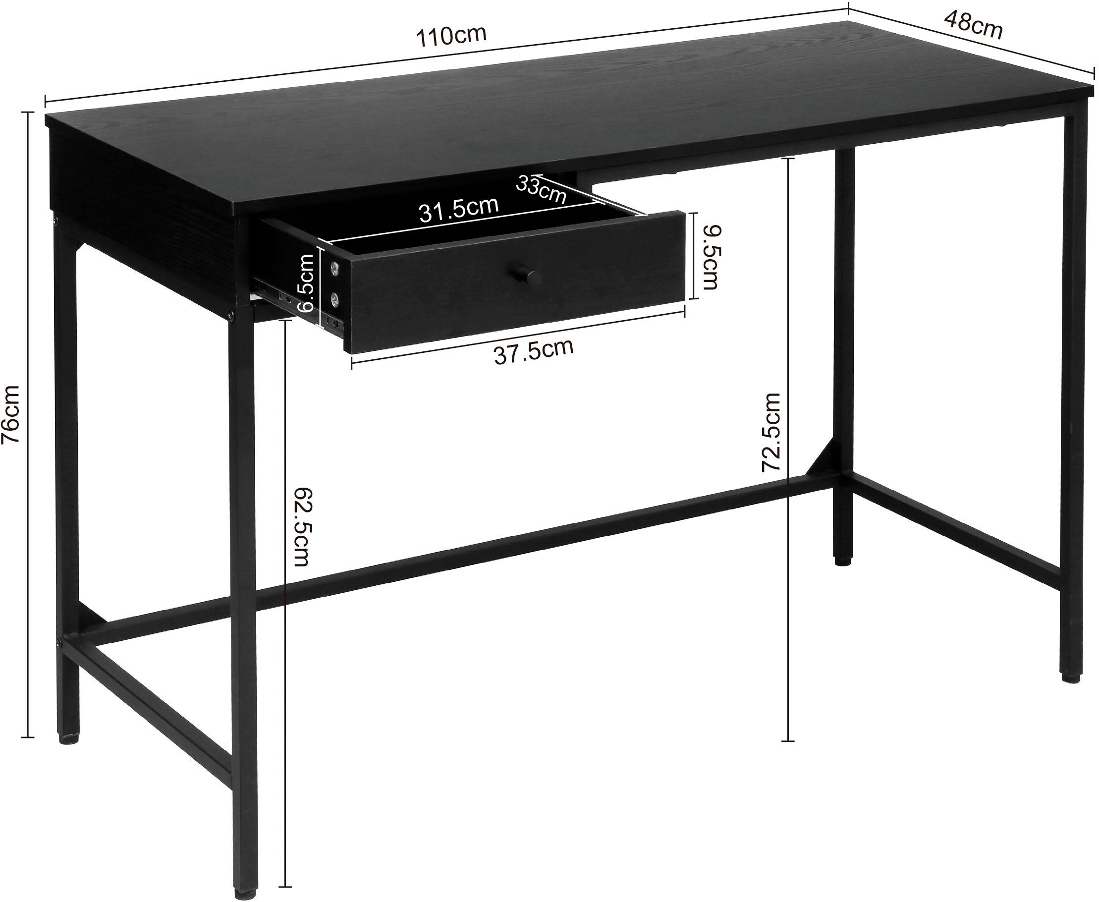 INOSIGN Bureau Ronica Metalen frame, 1 lade, ABS-randen, breedte 110 cm