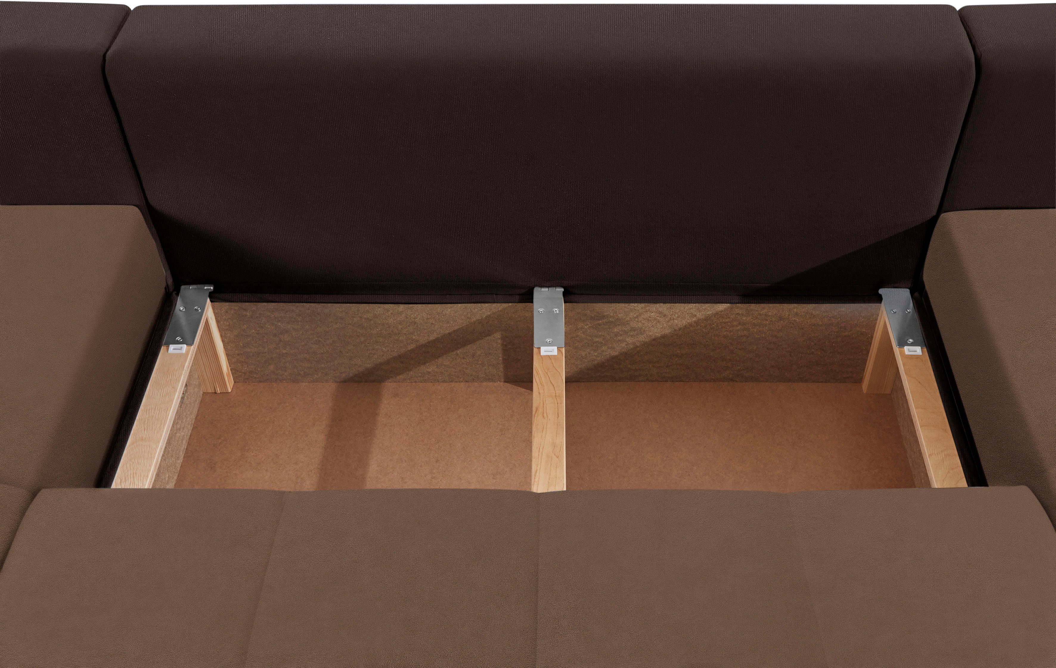 COLLECTION AB Zithoek XXL-Josy U-Form, Breite 333 cm, mit 2 Recamieren 77 & 97 cm incl. bedfunctie, bedlade, met 5 gelijk grote rugkussens