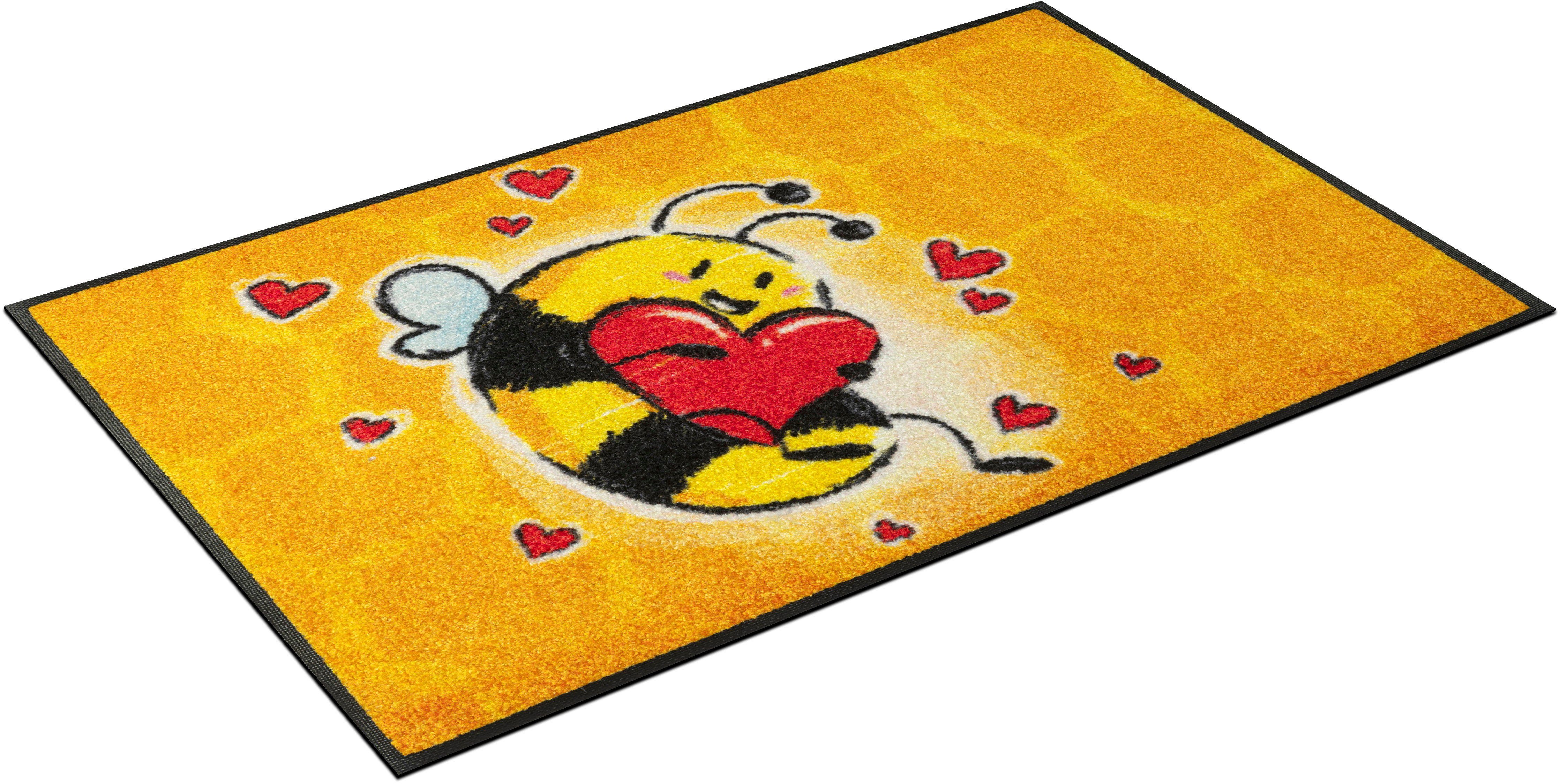 wash+dry by Kleen-Tex Mat Bee in Love Inloopmat, motief bij, antislip, geschikt voor binnen en buiten, wasbaar