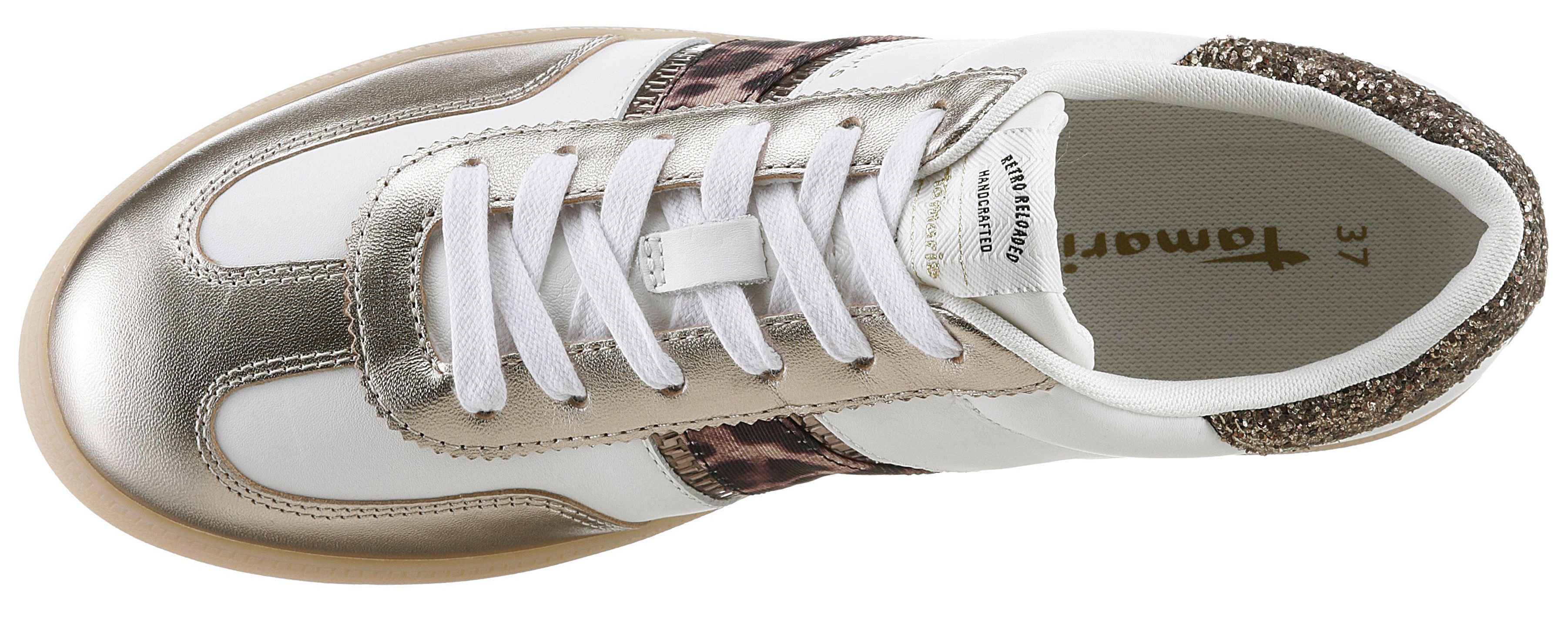 Tamaris Sneakers , vrijetijdsschoen, lage schoen, veterschoen met glitter op de hiel
