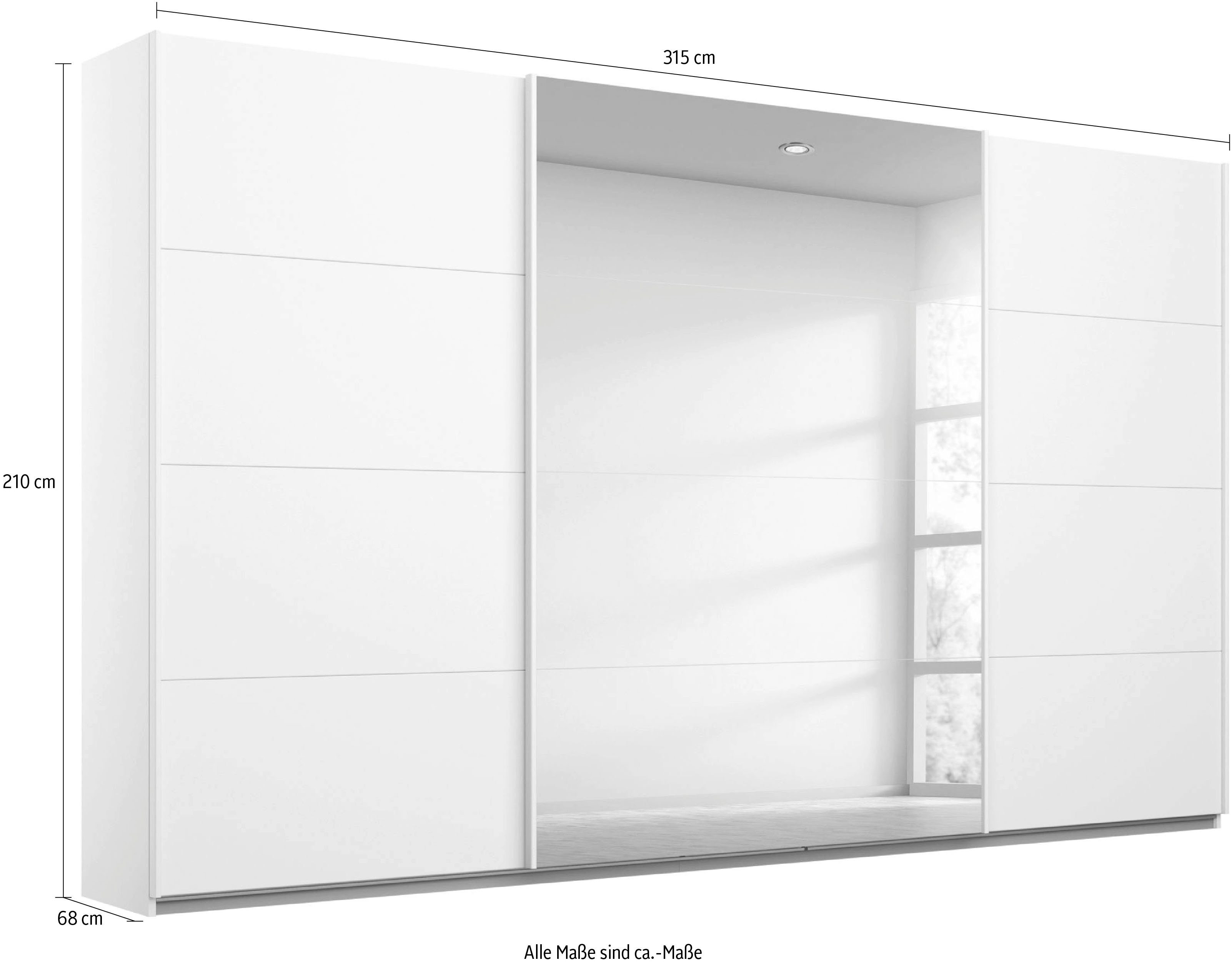 rauch Zweefdeurkast Kledingkast kast garderobe linnenkast kleedkamer OTELI met spiegel in het midden, in verschillende decor- en hoogglanskleuren