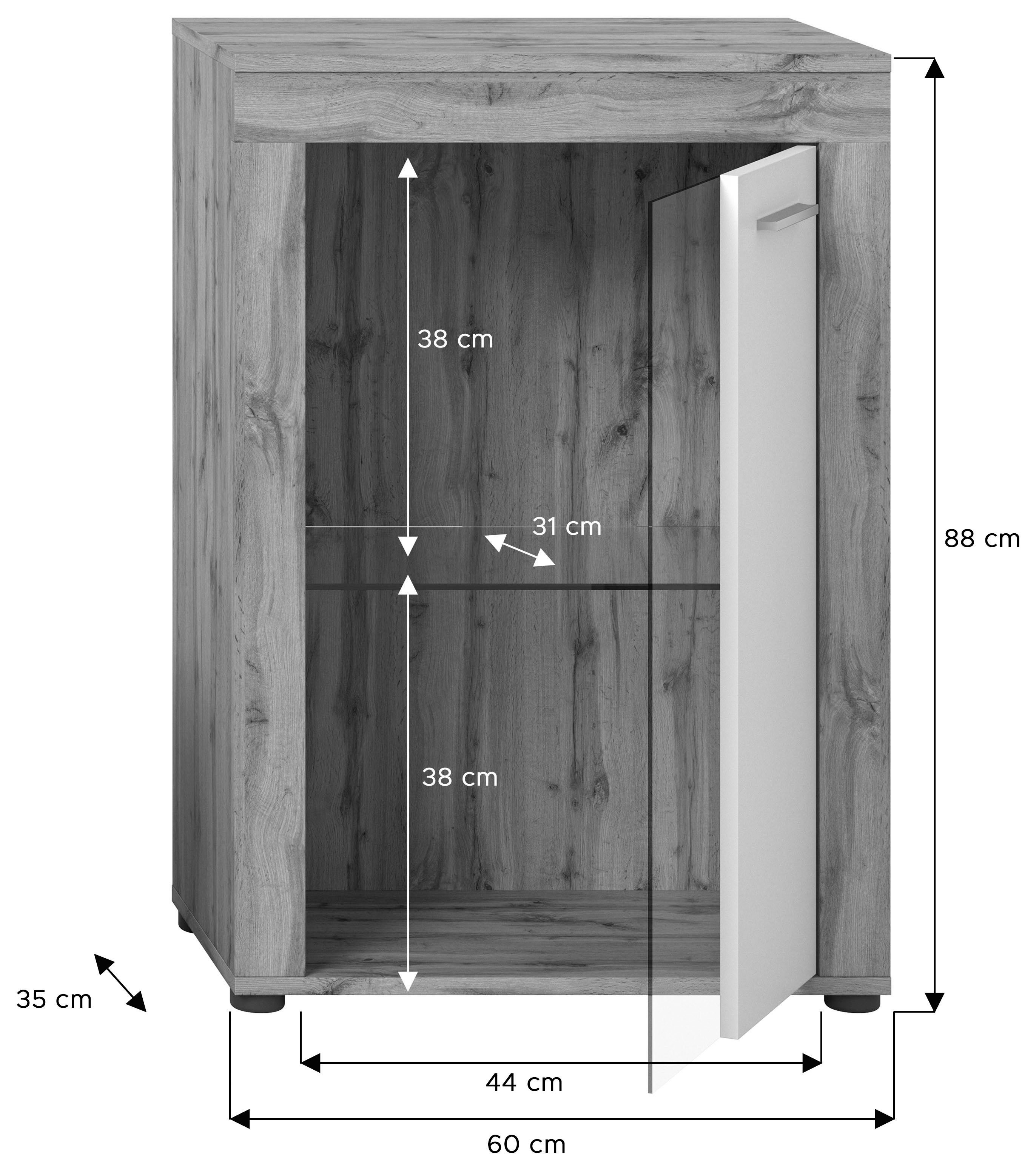 INOSIGN Vitrinekast Aosta, breedte 60 cm, staand of hangend, in verschillende kleuren Deurafdichting verwisselbaar, 1 glazen inlegvloer, hangvitrine, staande vitrine