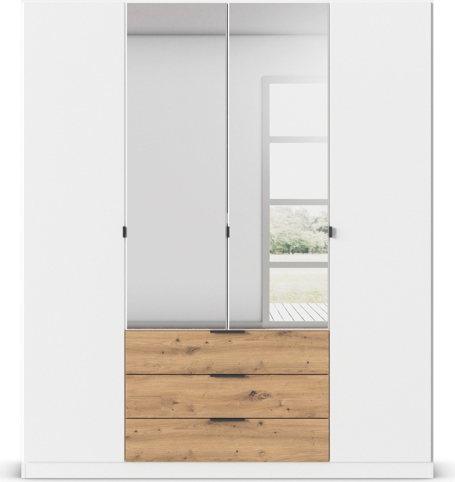 rauch Draaideurkast Kledingkast Kast Garderobe Slaapkamerkast DAVOA met contrasterende lades in eiken artisan made in germany