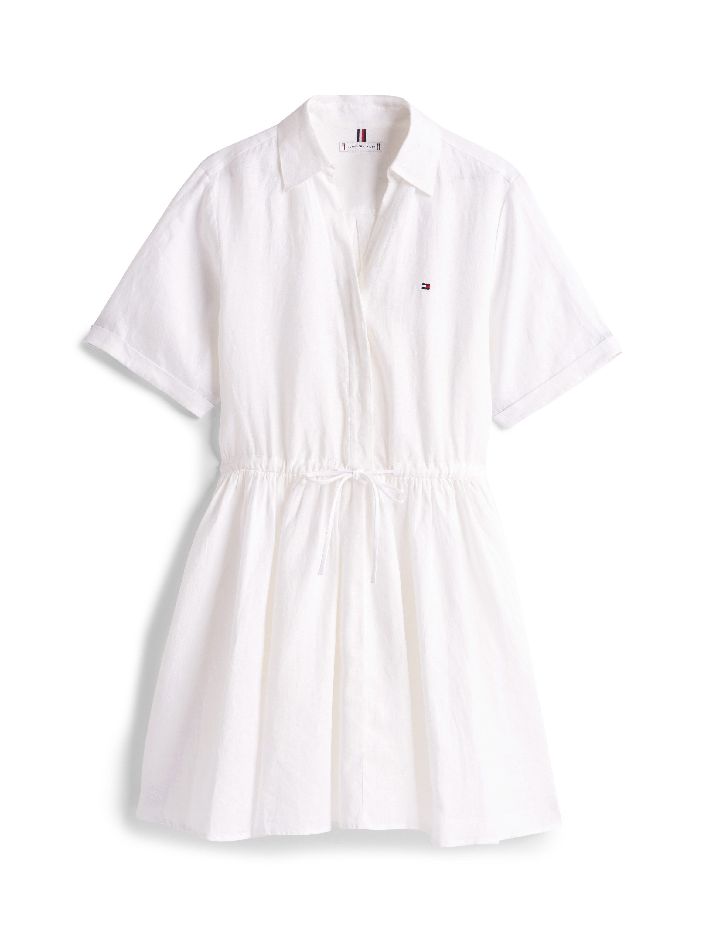Tommy Hilfiger Jurk met overhemdkraag ESS LINEN S/S SHORT DRESS met tunnelkoord in de taille, met rugplooi, koel premium linnen