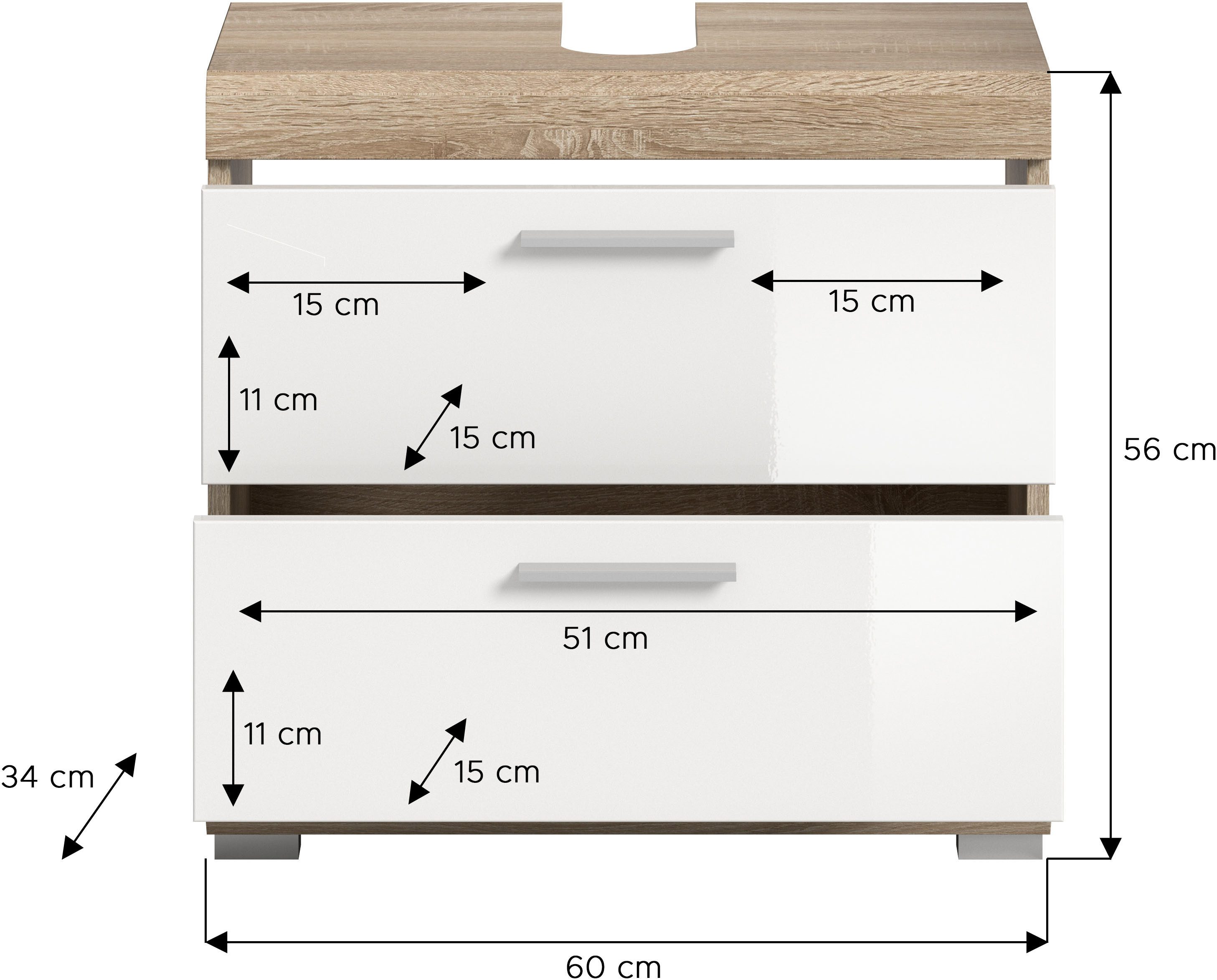 INOSIGN Wastafelonderkast Siena, breedte 60 cm, 2 deuren, 2 vakken, met sifonaansluiting, MDF-front in verschillende kleuren verkrijgbaar, badkamermeubels, badkamerkast, commode, badkamer (1 stuk)
