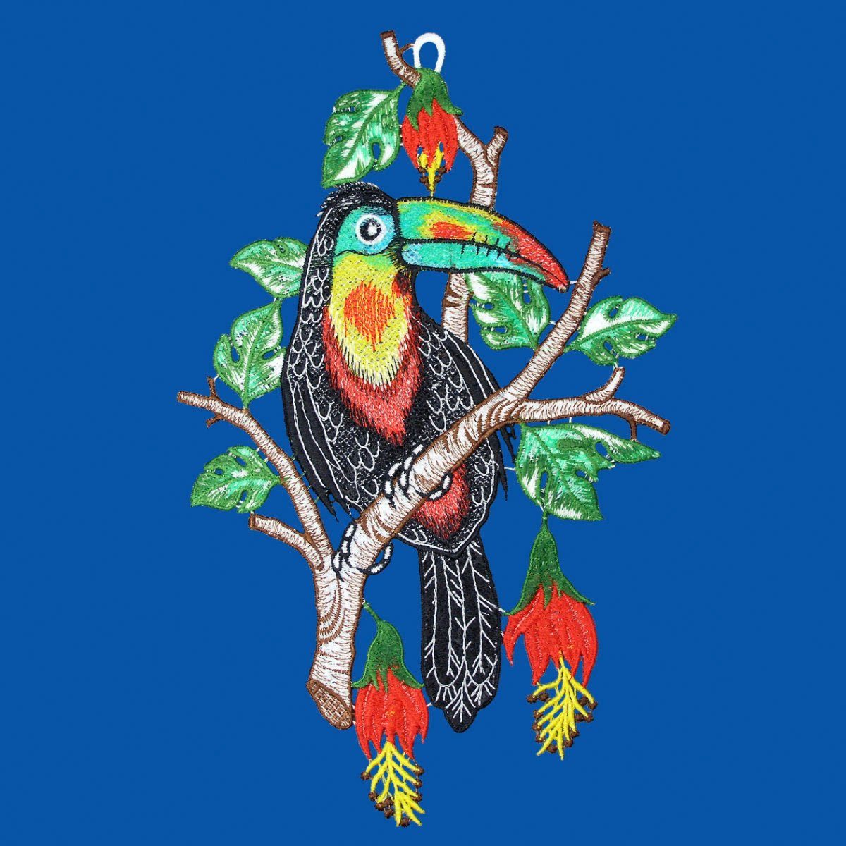 W. Reuter & Sohn - Plauener Spitze® Raamdecoratie "toekan" in kleur