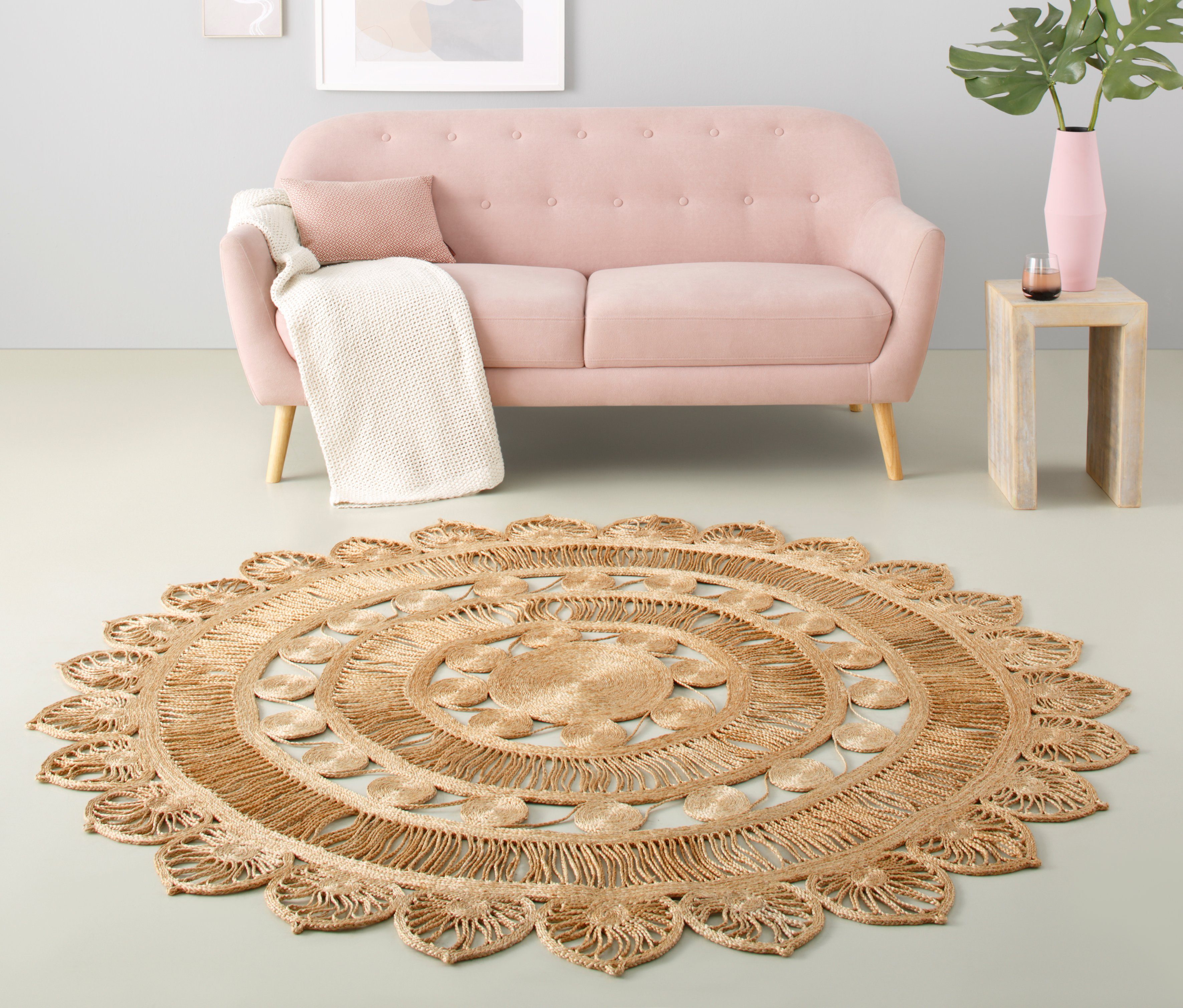 my home Vloerkleed Naturala, jute tapijt, handgemaakt puur natuurproduct, jute, boho, omkeerbaar tapijt, woonkamer, eetkamer