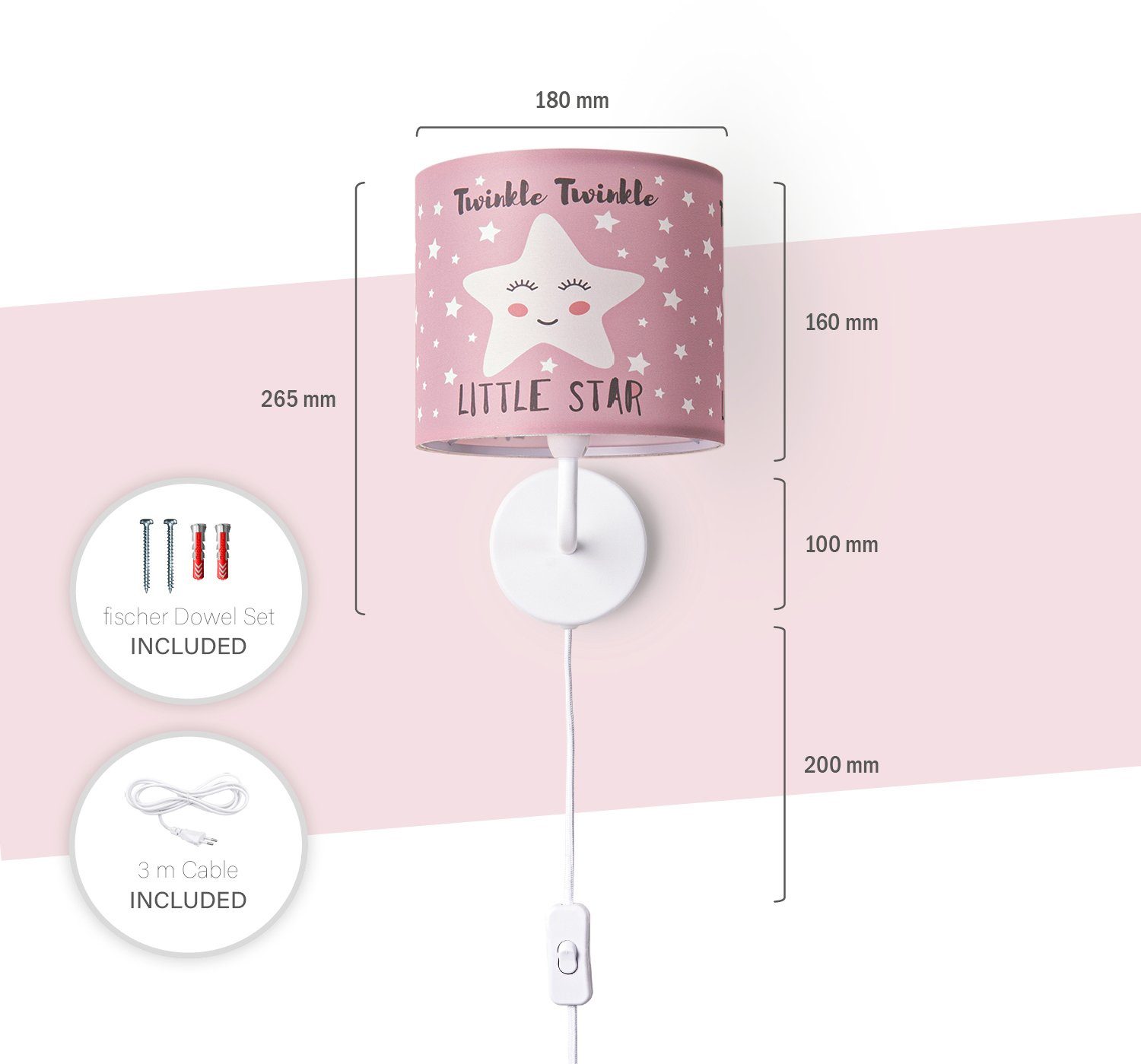 Paco Home Wandlamp Aleyna 105 Kinderlamp babykamer kinderkamer âˆ…18cm sterren kabel 3m E14