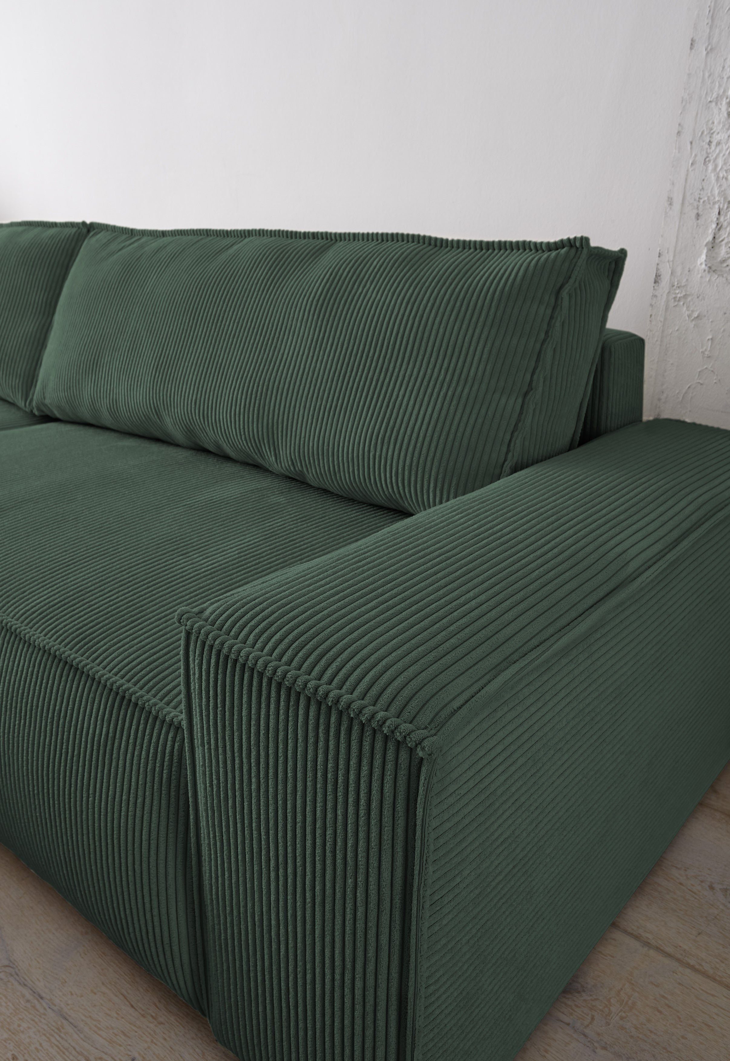 Home affaire Hoekbank SHERWOOD bedbank 267 cm, L-model, Slaapfunctie met bedlade (210x136 cm), cord, vintage, fluweel