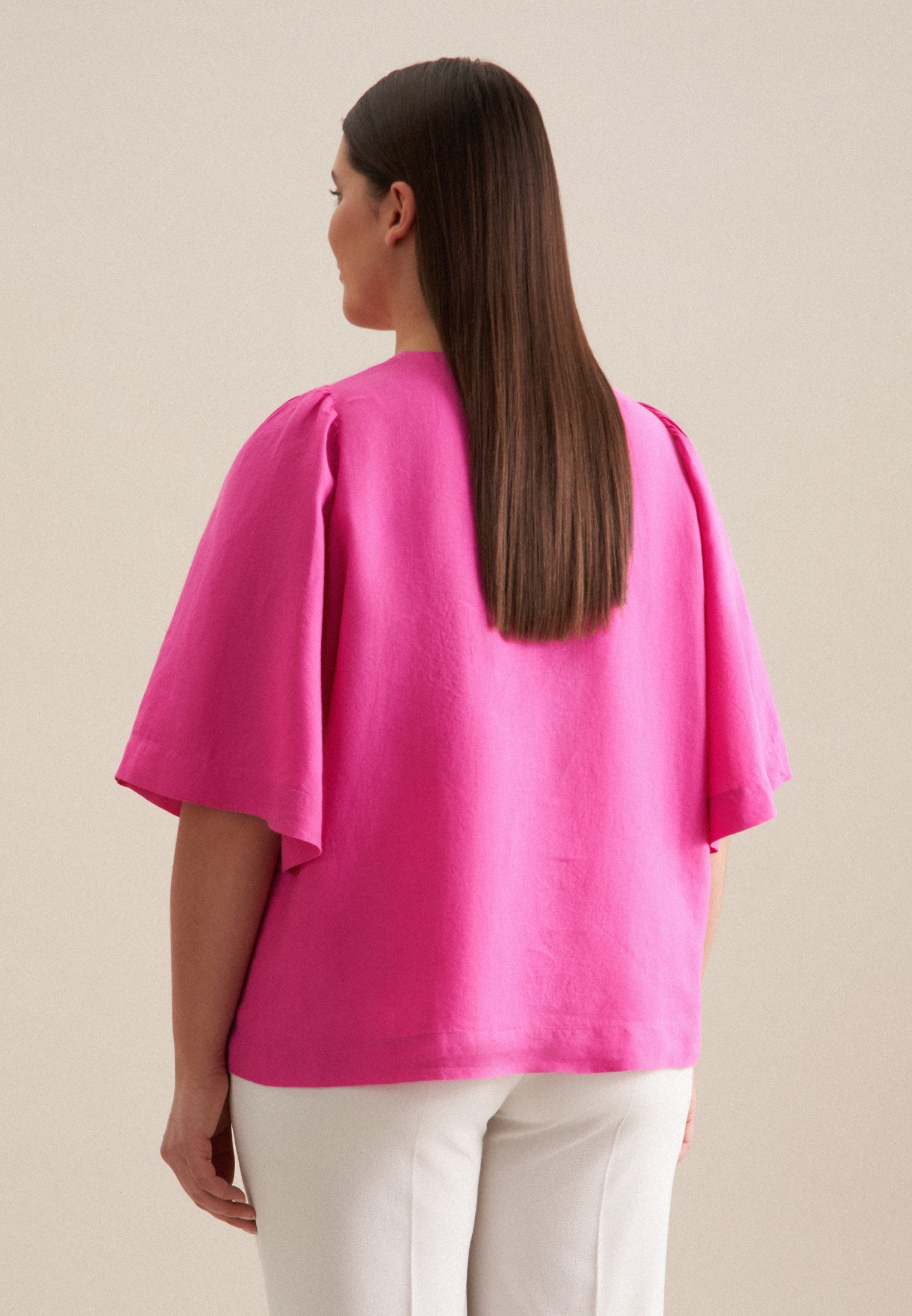 seidensticker Shirtblouse Zwarte roos Korte mouwen ronde hals uni