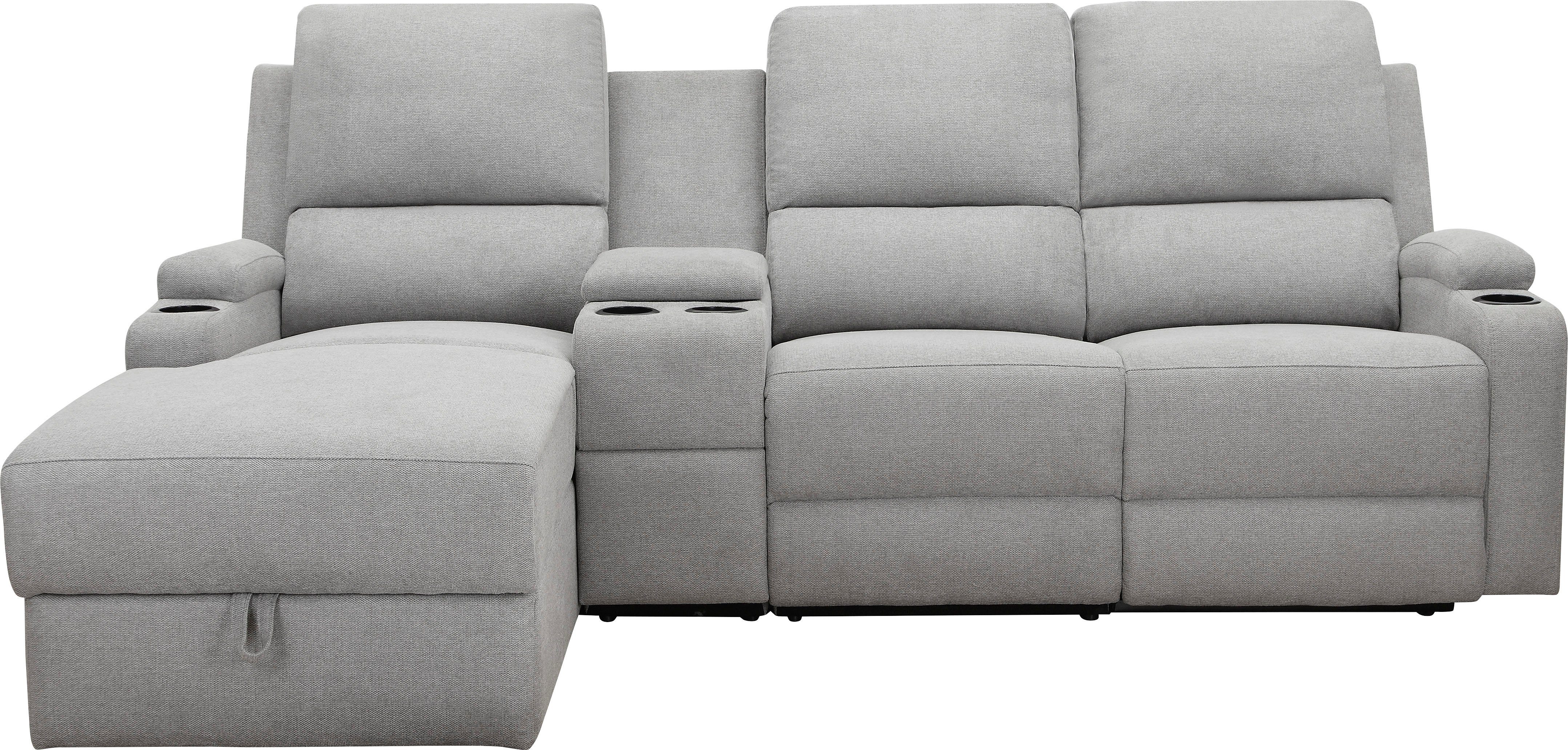 Home affaire Hoekbank Napori multimediabank, 3 bioscoopstoelen XXL, L-model, Bioscoopbank met relaxfunctie, bekerhouder, opbergvak en opbergbox