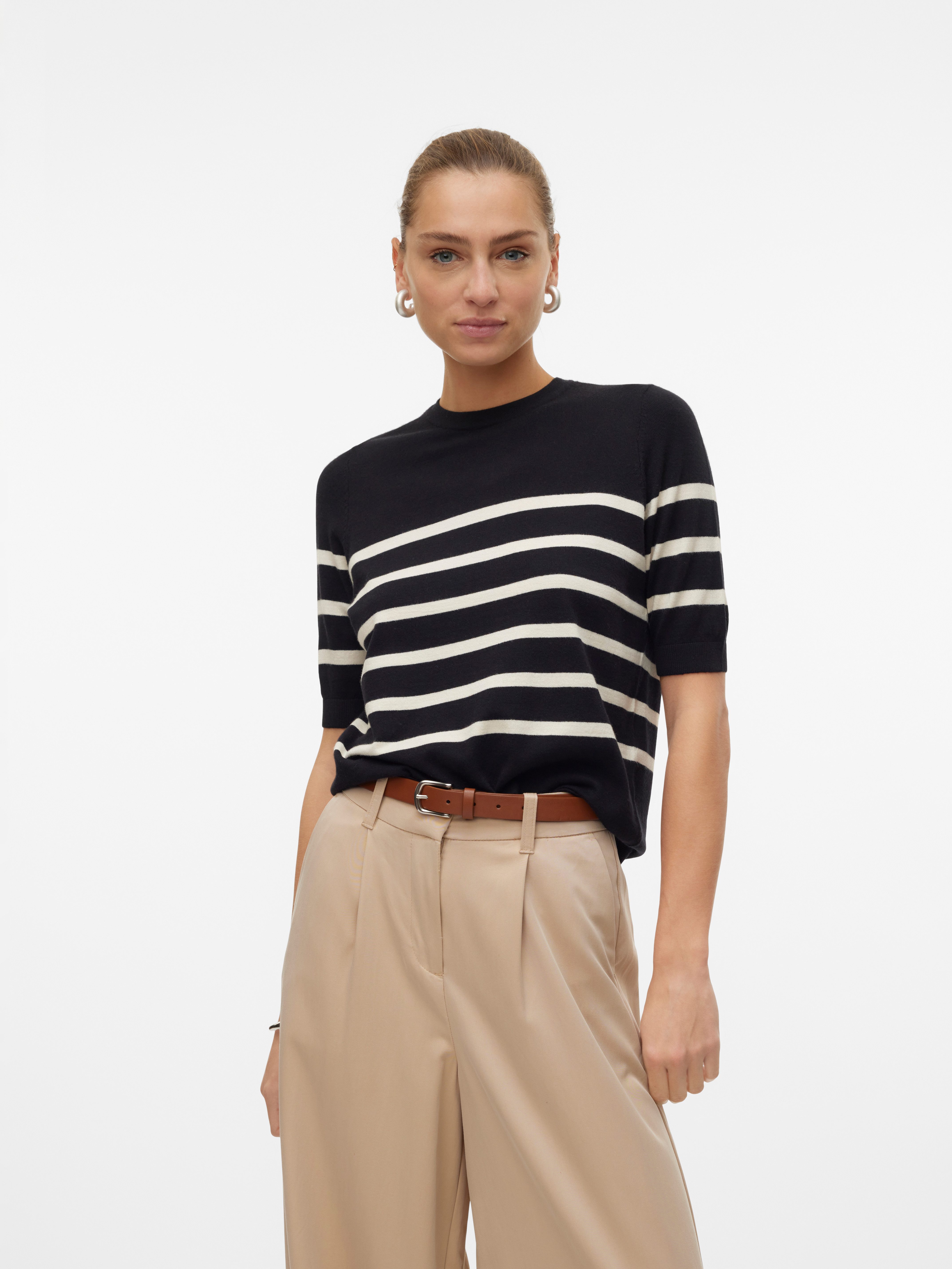 Vero Moda Trui met korte mouwen Lichtgewicht fijn gebreide trui VMSABA PLAIN SS O-NECK PULLOVER GA NOOS (Damestrui, ronde hals, korte mouw, zomertrui)
