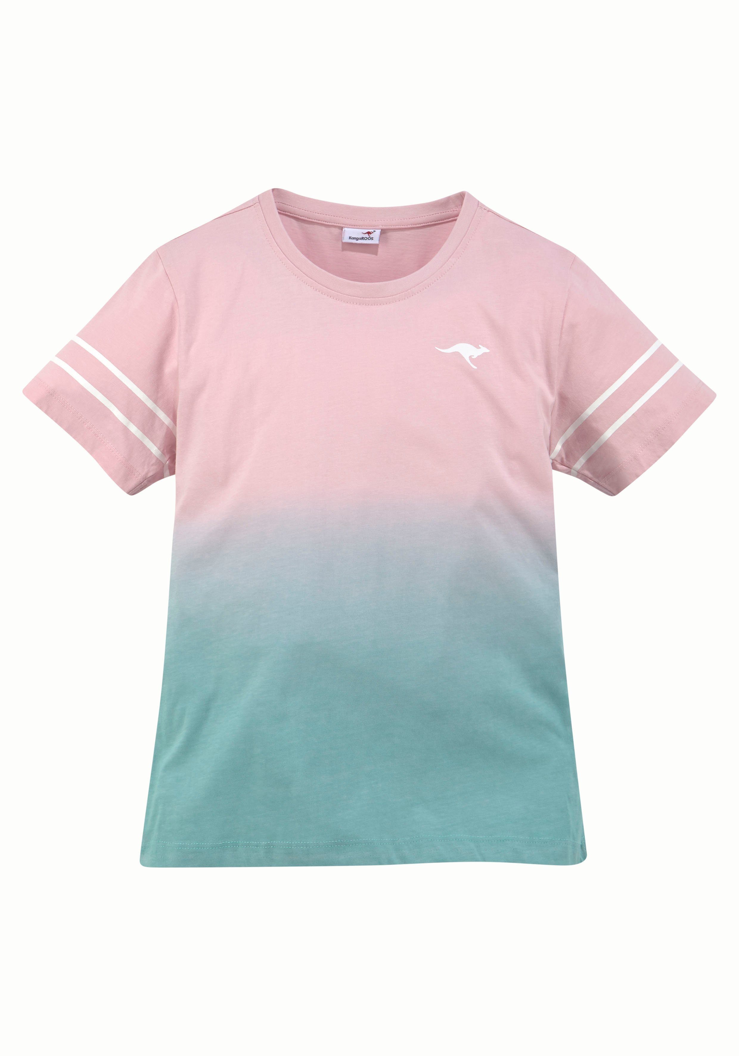 KangaROOS T-shirt Met trendy kleurverloop korte mouwen, comfortabele pasvorm, met logoprint, ronde hals