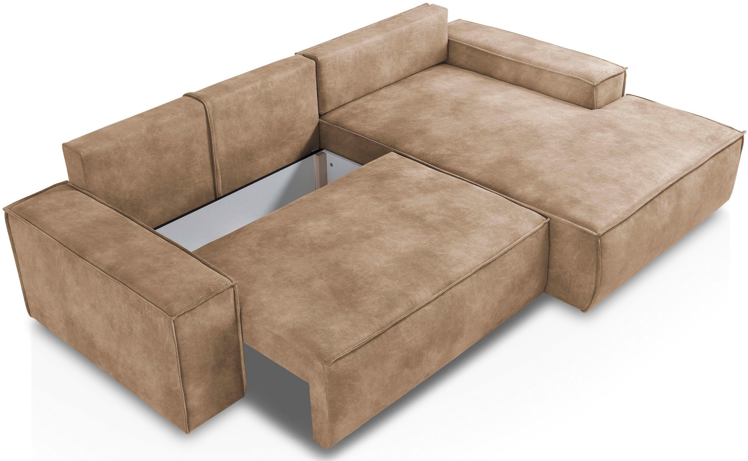 Home affaire Hoekbank SHERWOOD bedbank 267 cm, L-model, Slaapfunctie met bedlade (210x136 cm), cord, vintage, fluweel