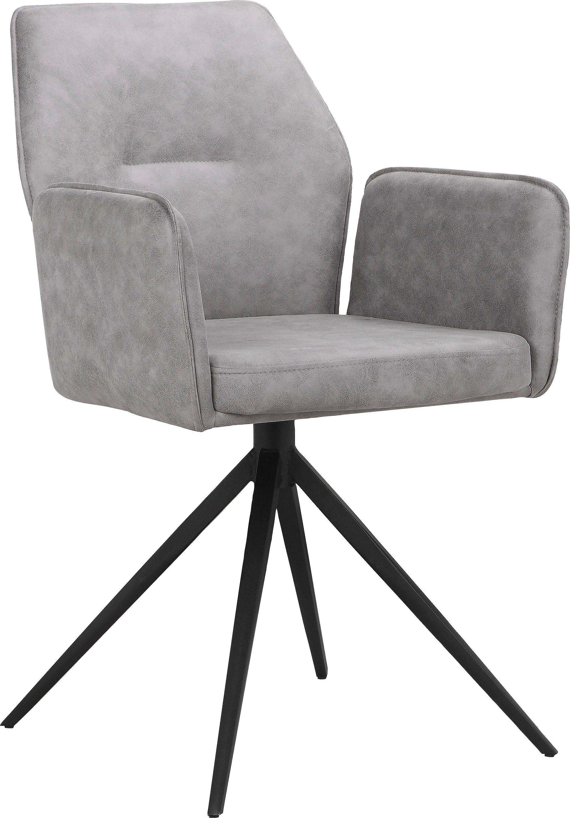Places of Style Eetkamerstoel Ozias Zacht verdikte zitting en rugleuning, onderstel van metaal zwart, zithoogte 50 cm (2 stuks) 4 poot stoelen grijs