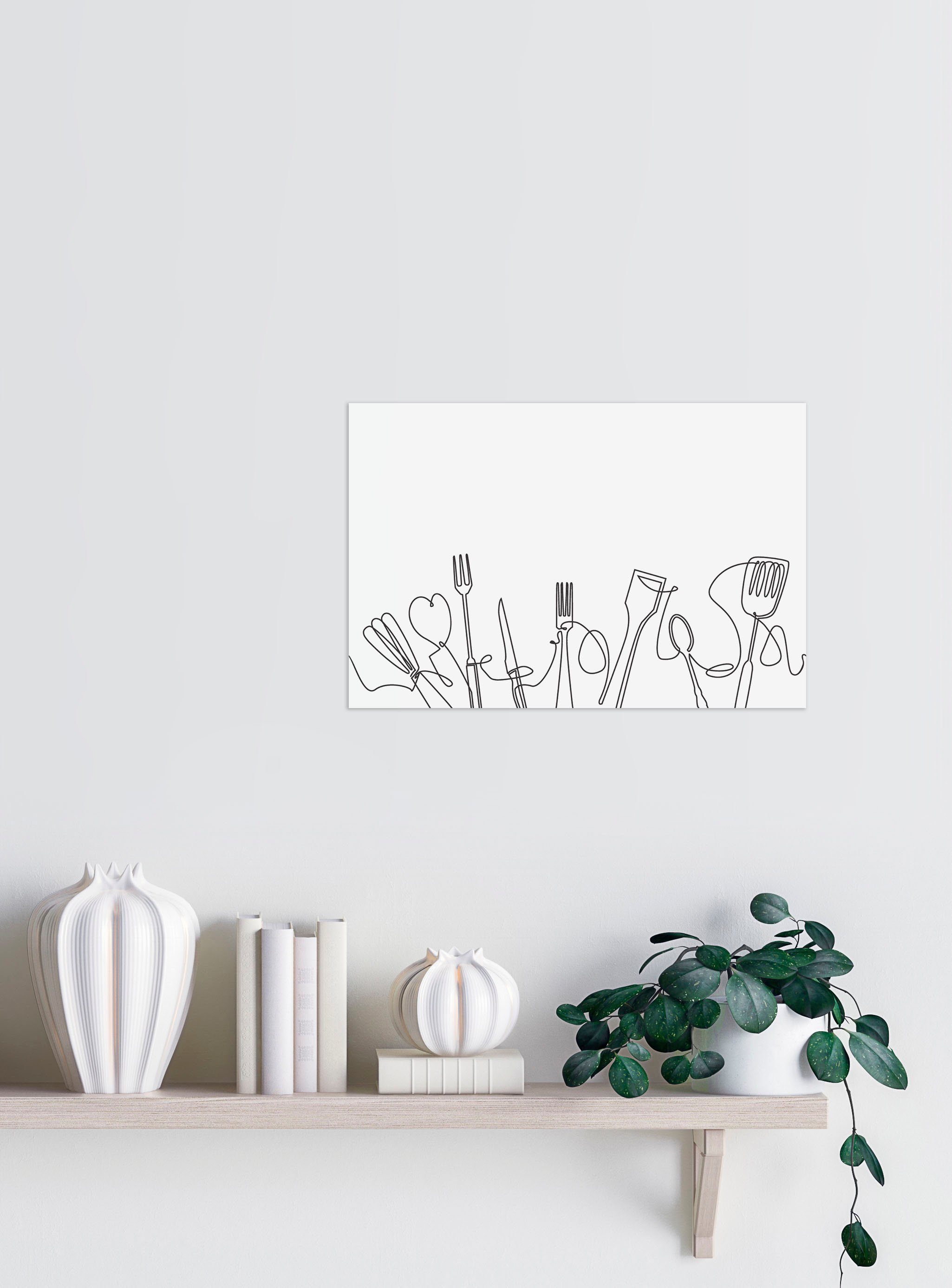 queence Sierobject voor aan de wand Bestek Blikbord, staalbord, zwart, wit, minimalistisch, 20x30cm