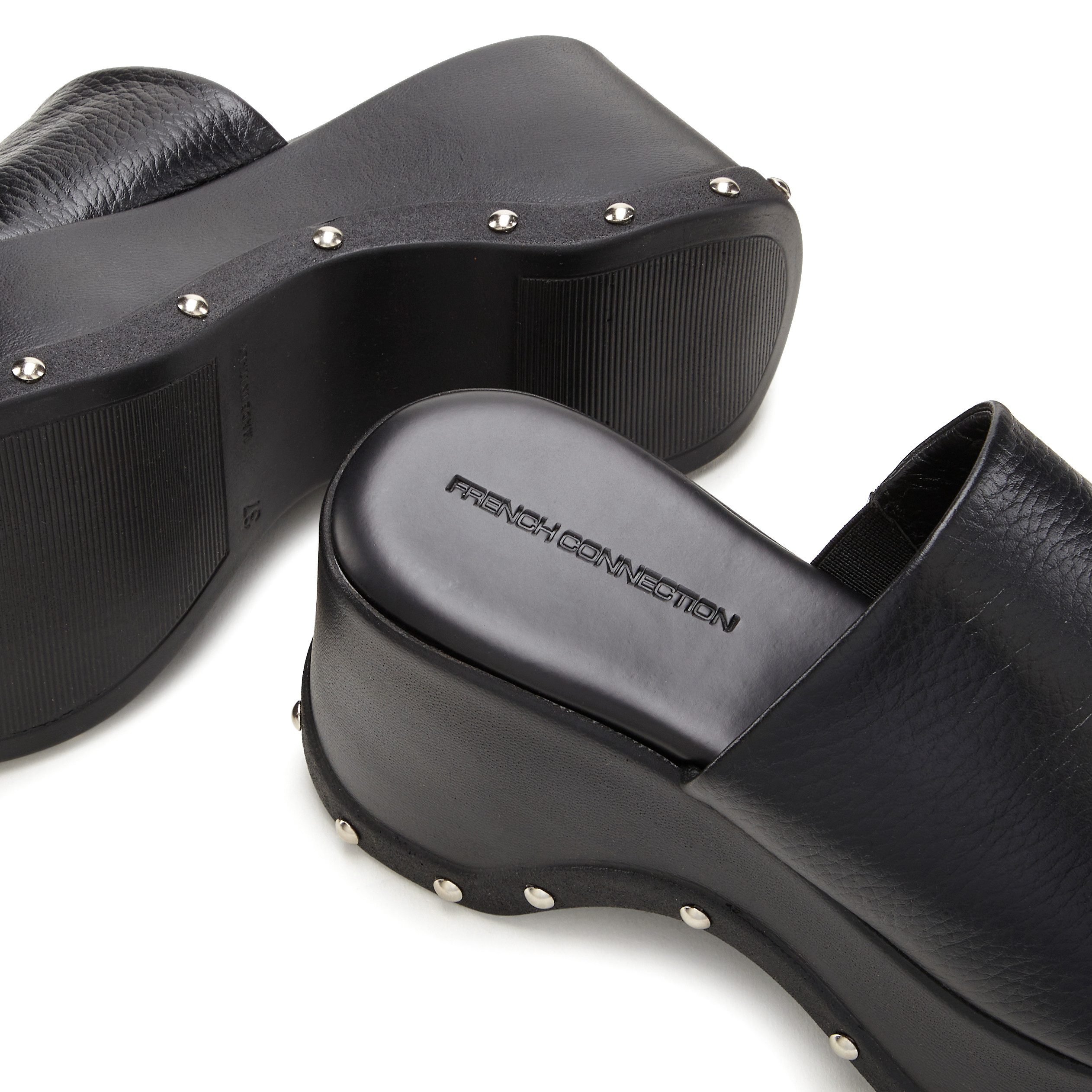 French Connection Slippers Mule, sandaal, open schoen van leer met modieuze plateausole