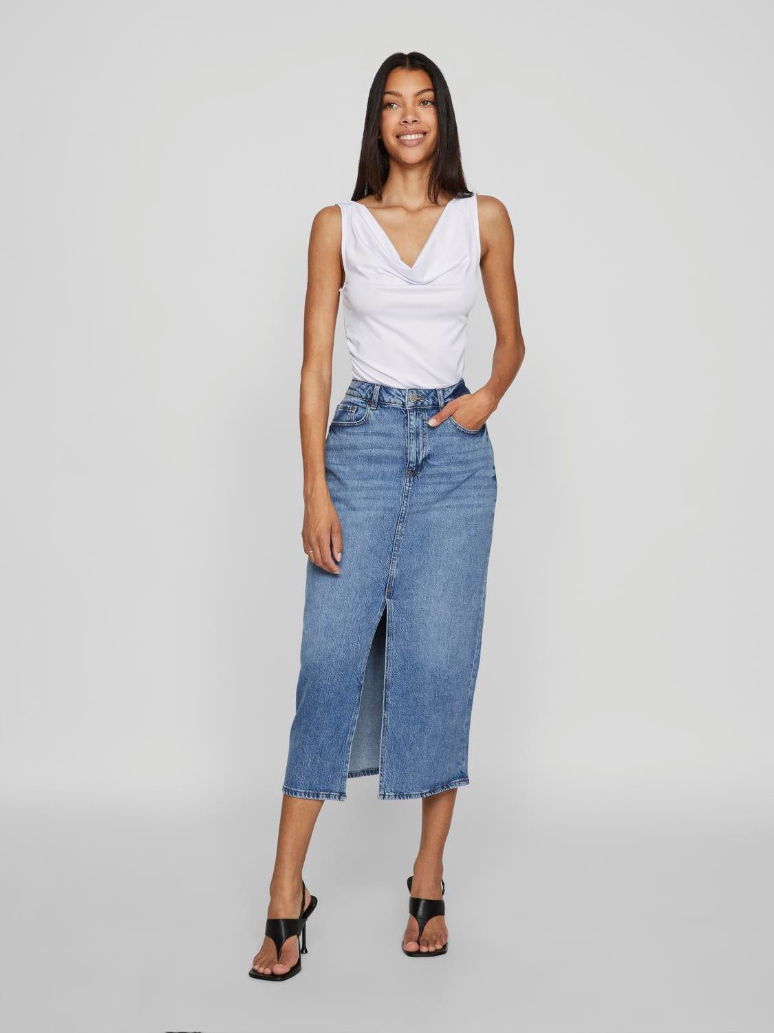 Vila Jeans rok VIJAF HW MIDI DENIM SKIRT-NOOS