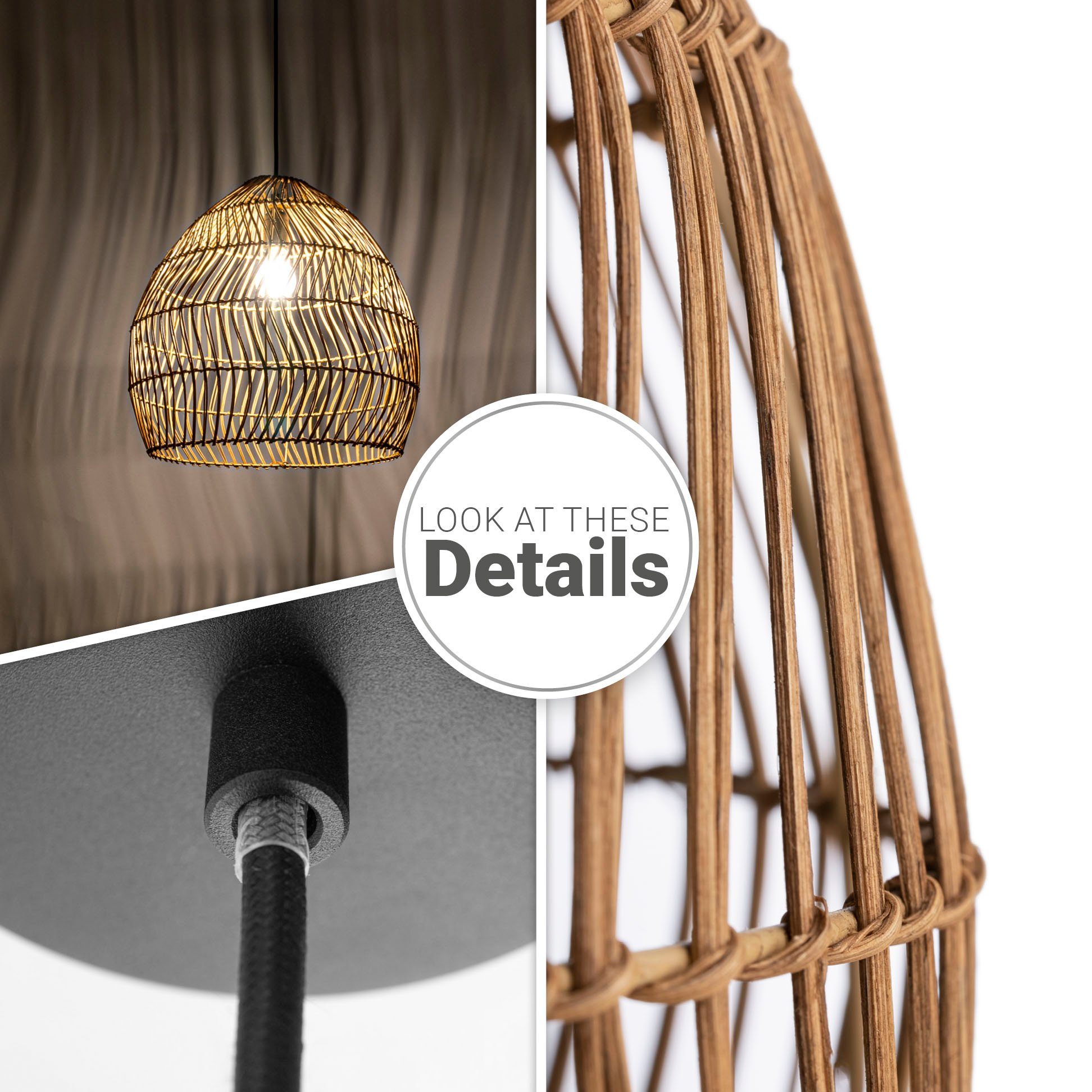 Paco Home Hanglamp ORNA Pendellamp rattan mand Boho modern eetkamerlamp natuurlijk vintage E27