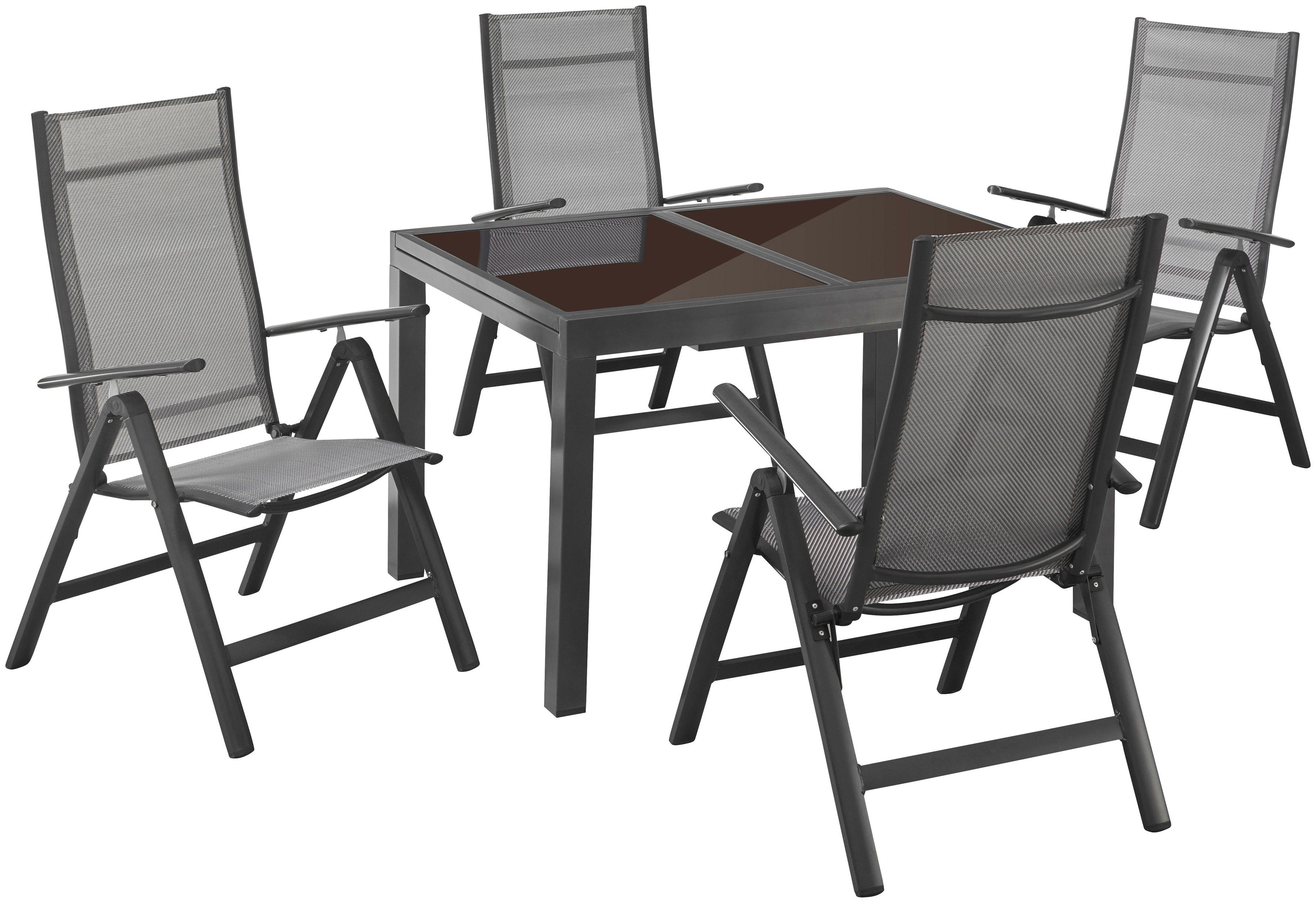 MERXX Tuin-eethoek Amalfi met 4 stoelen en uitschuifbare tafel (120 - 180 cm)