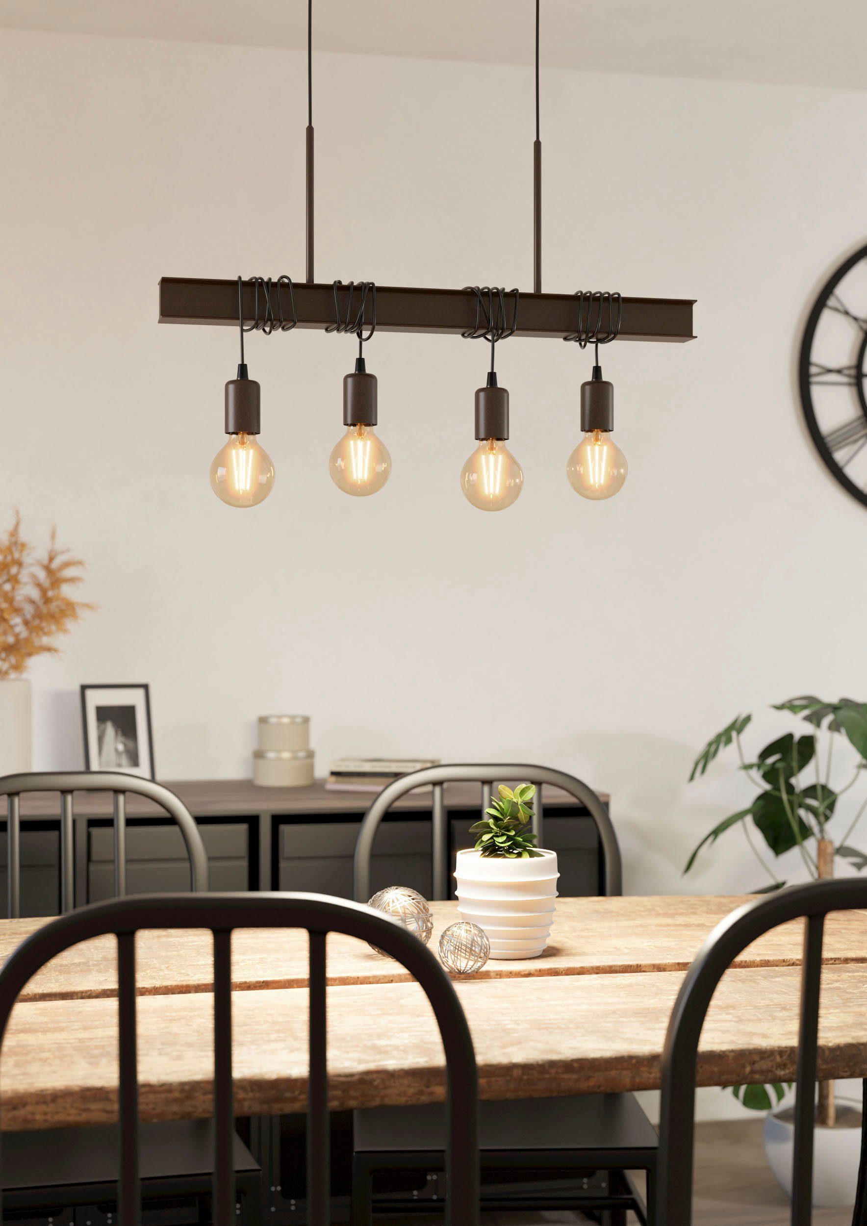 EGLO Hanglamp TOWNSHEND 4 Hanglamp in bruin en zwart van staal - excl. E27 - 60W (1 stuk)